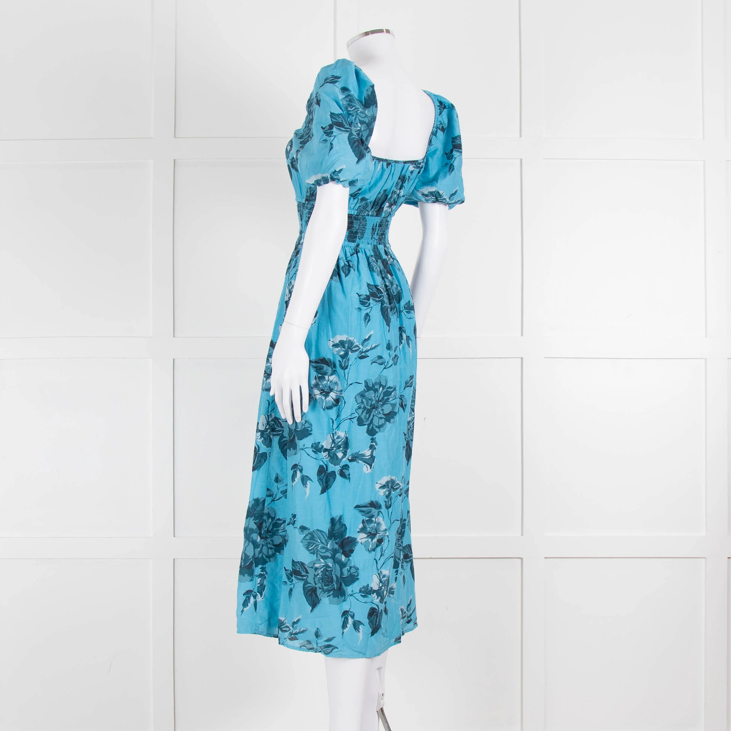 Faithfull The Brand Blue Floral Puff Sleeve Midi Dress - Image 6