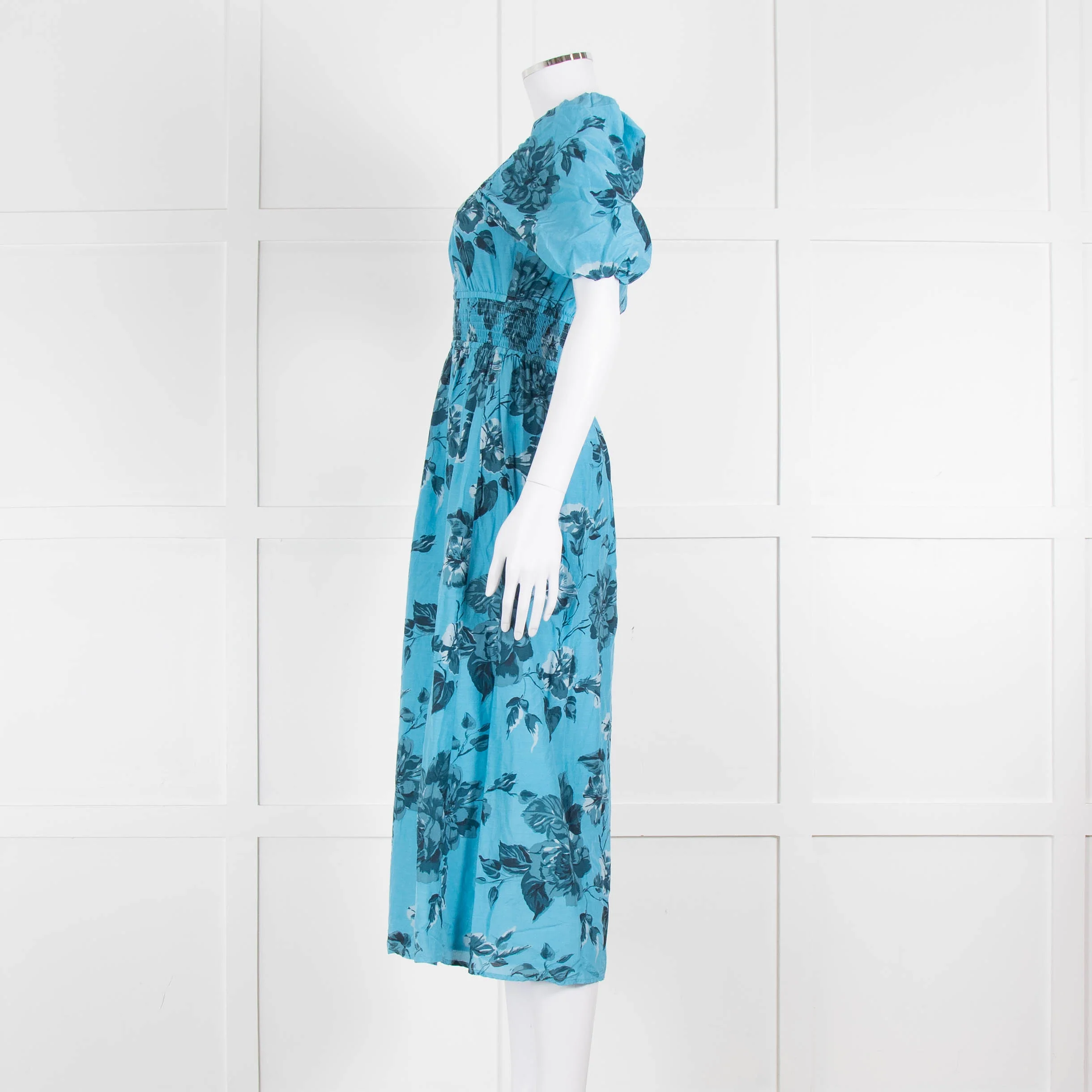 Faithfull The Brand Blue Floral Puff Sleeve Midi Dress - Image 7