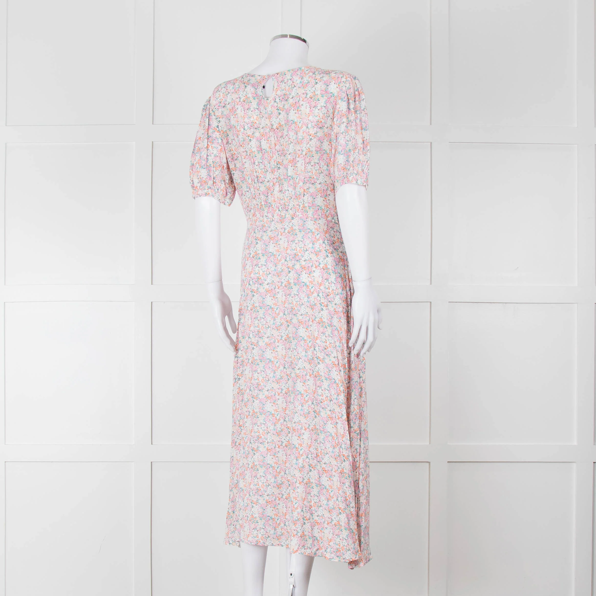 Faithfull The Brand Multicoloured Floral Dress With Short Puff Sleeves & Gathered Waist - Image 4