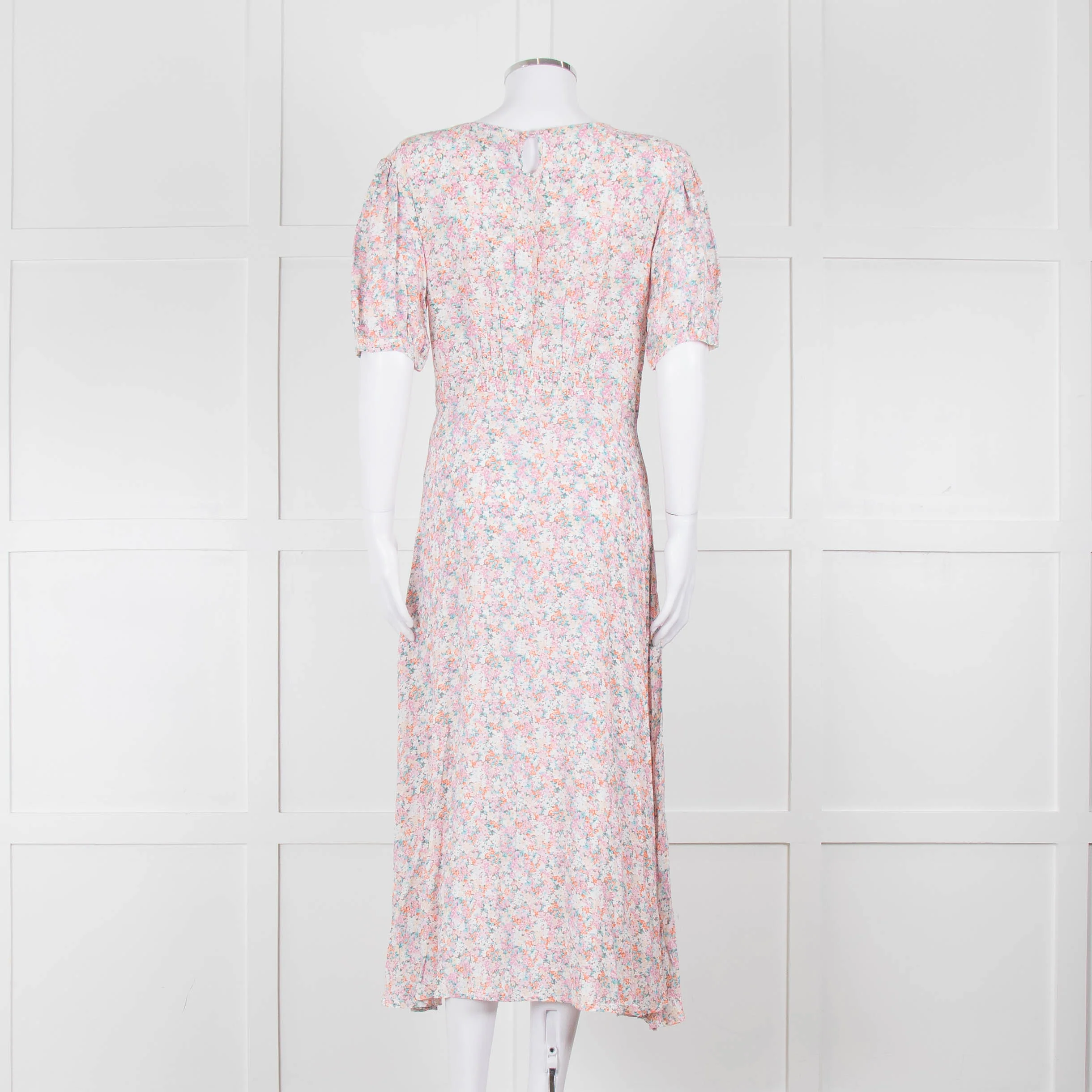 Faithfull The Brand Multicoloured Floral Dress With Short Puff Sleeves & Gathered Waist - Image 5