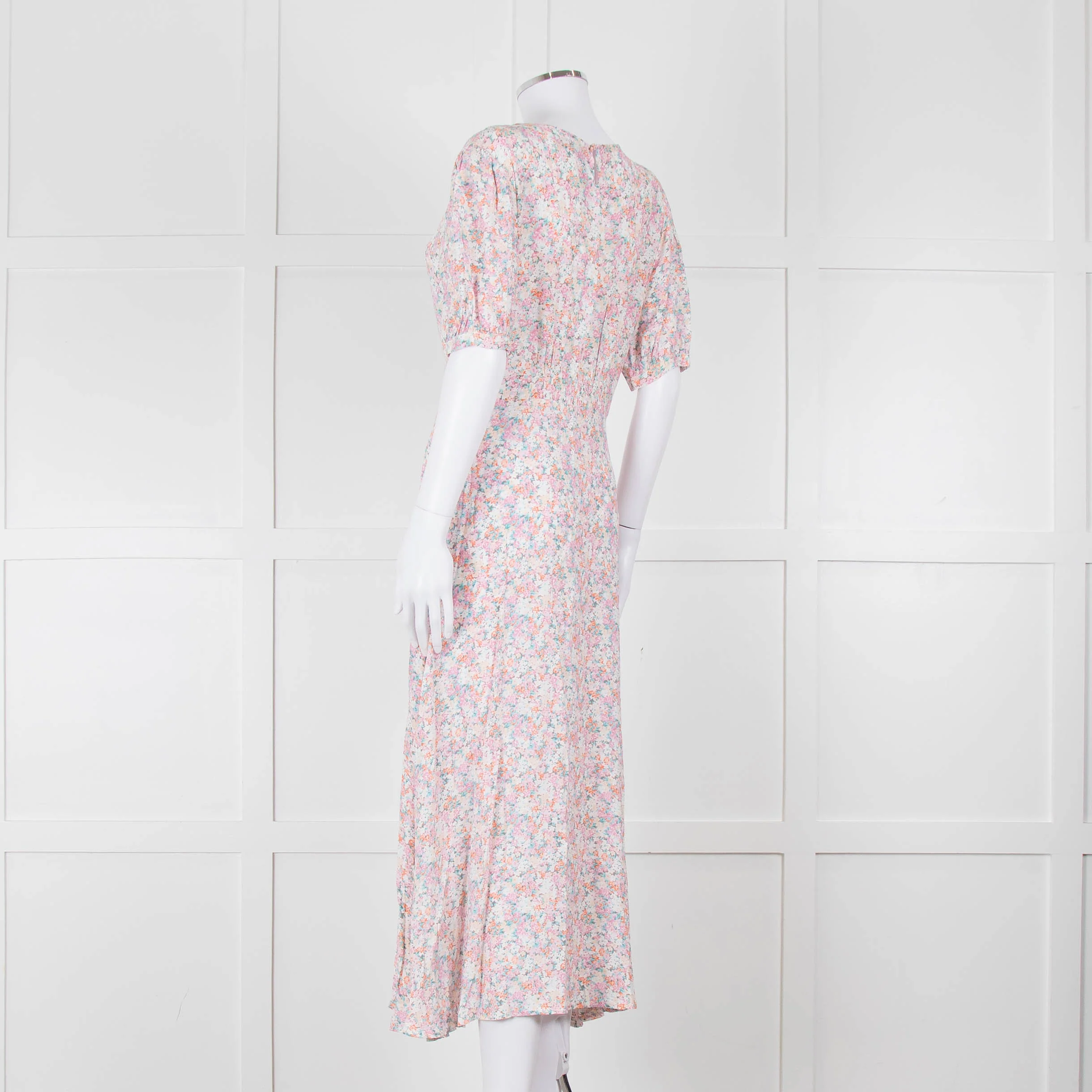 Faithfull The Brand Multicoloured Floral Dress With Short Puff Sleeves & Gathered Waist - Image 6
