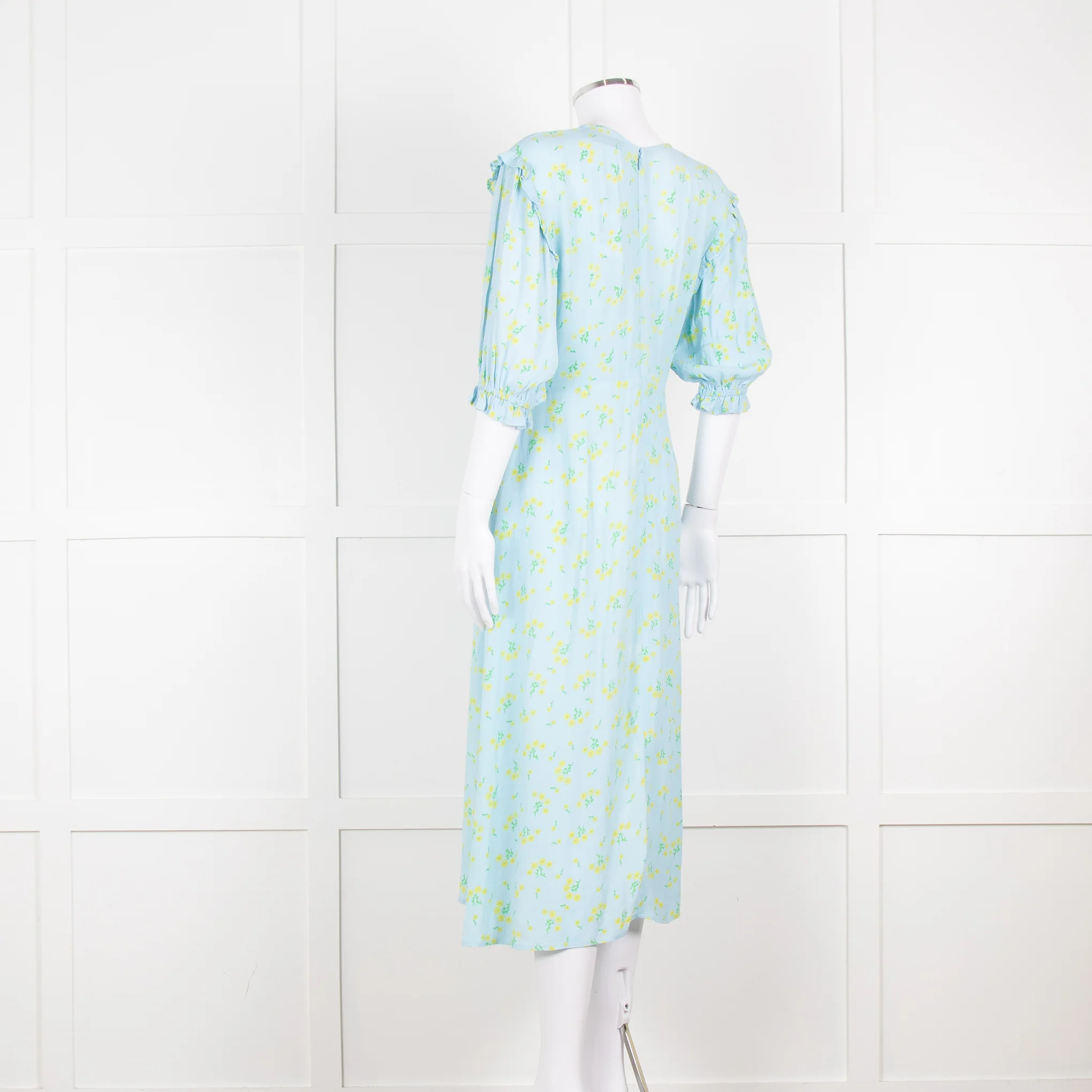 Faithfull The Brand Pale Blue Yellow Floral Frill Detail Maxi Dress - Image 6