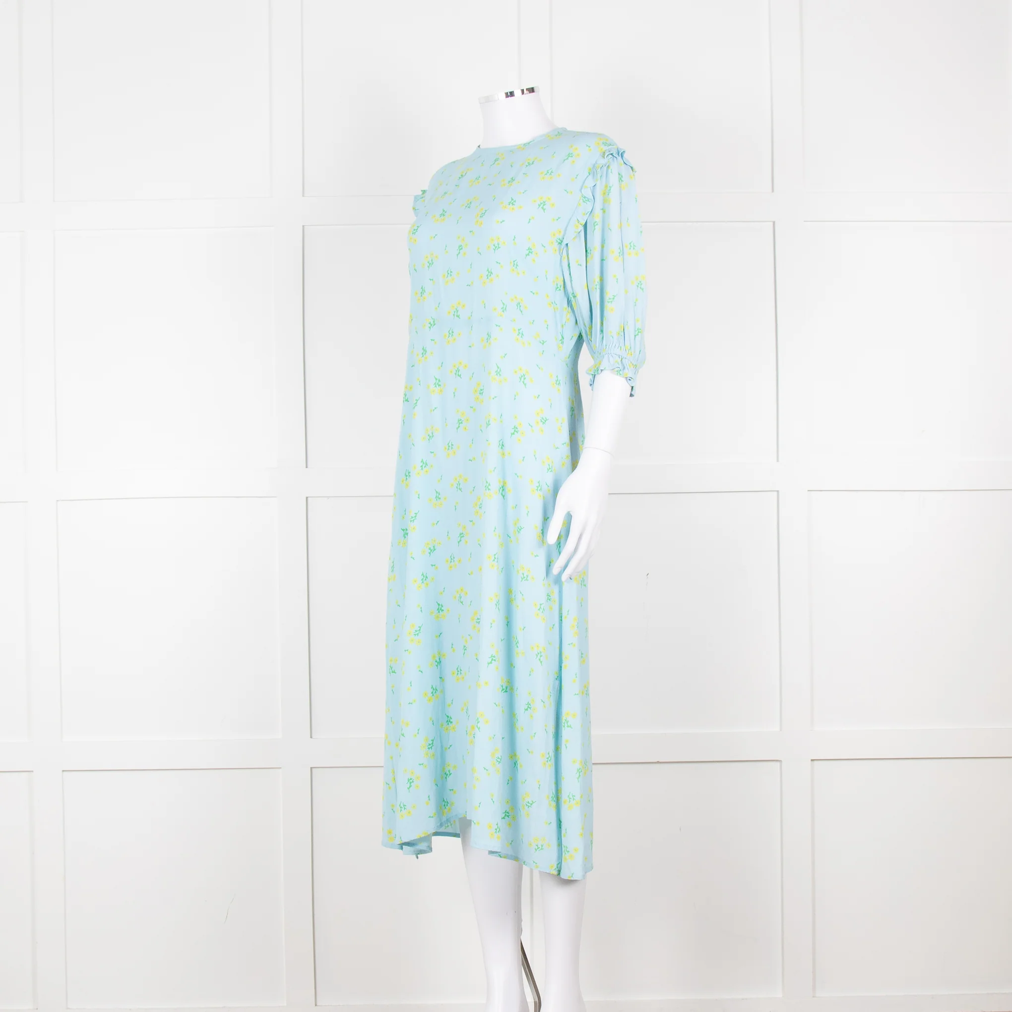 Faithfull The Brand Pale Blue Yellow Floral Frill Detail Maxi Dress - Image 8