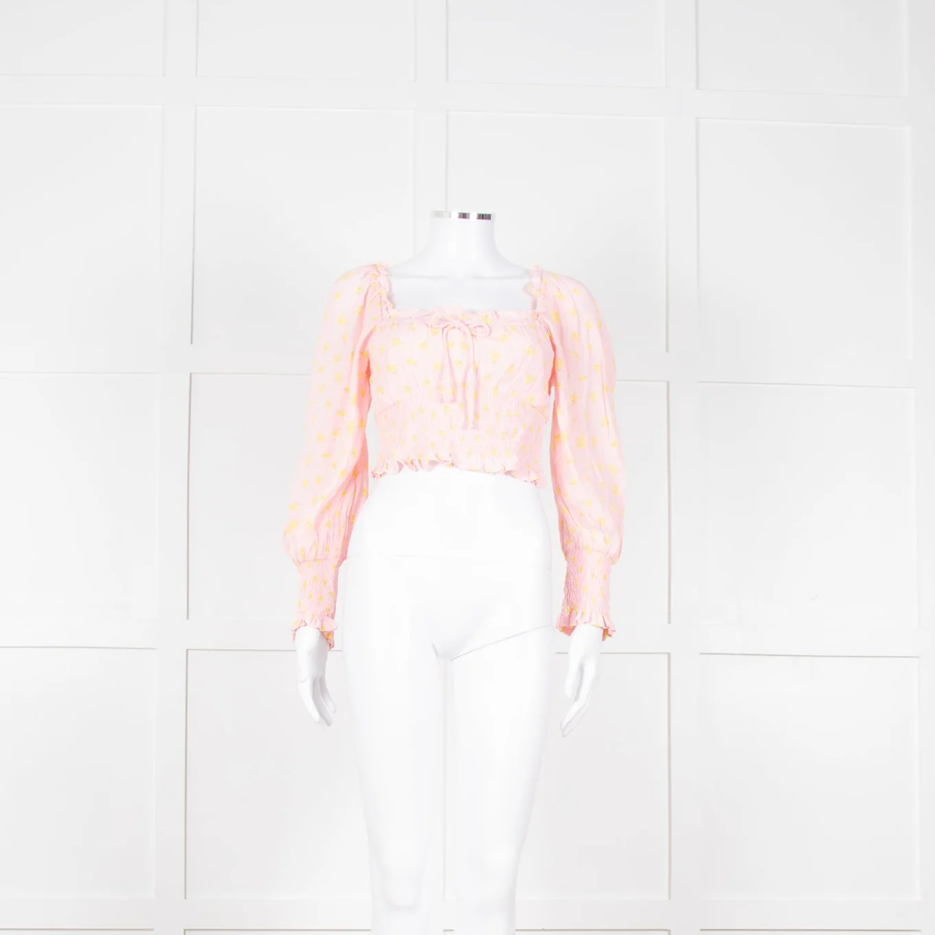 Faithfull The Brand Pale Pink Yellow Cropped Long Sleeve Top