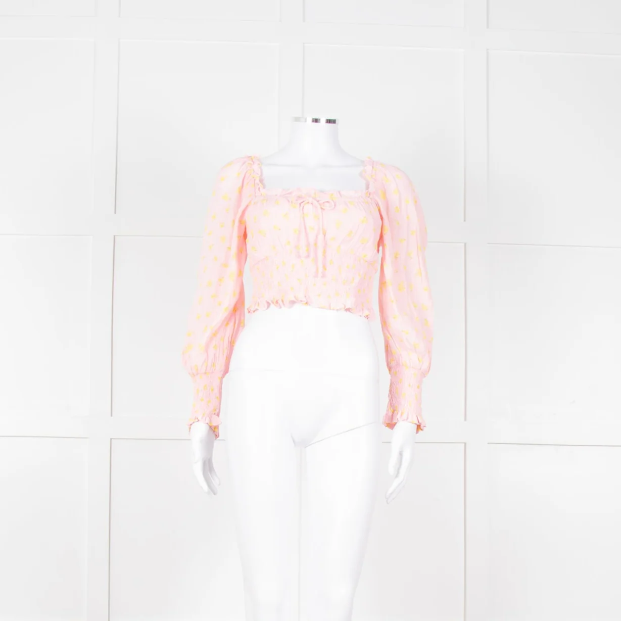 Faithfull The Brand Pale Pink Yellow Cropped Long Sleeve Top - Image 2