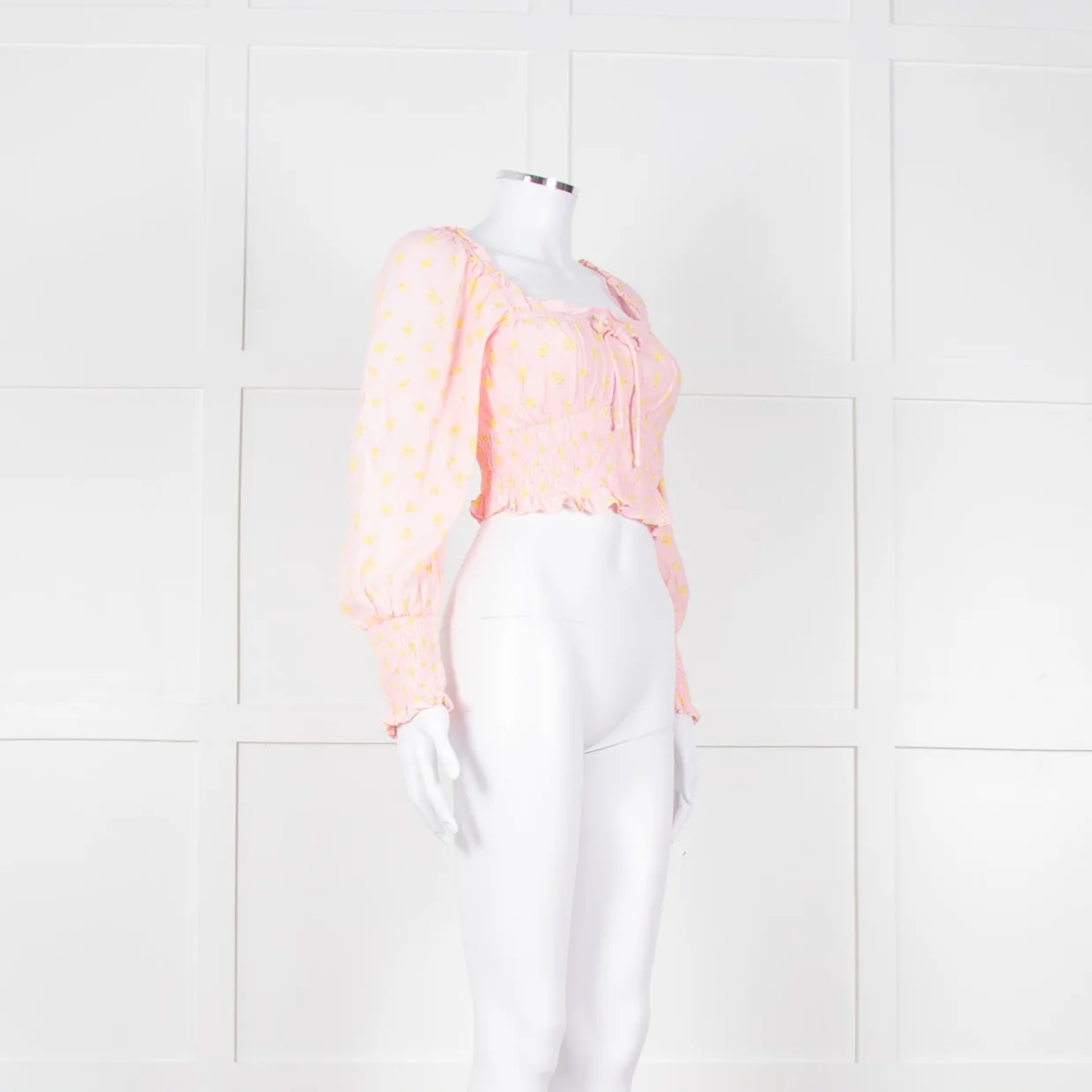 Faithfull The Brand Pale Pink Yellow Cropped Long Sleeve Top - Image 3