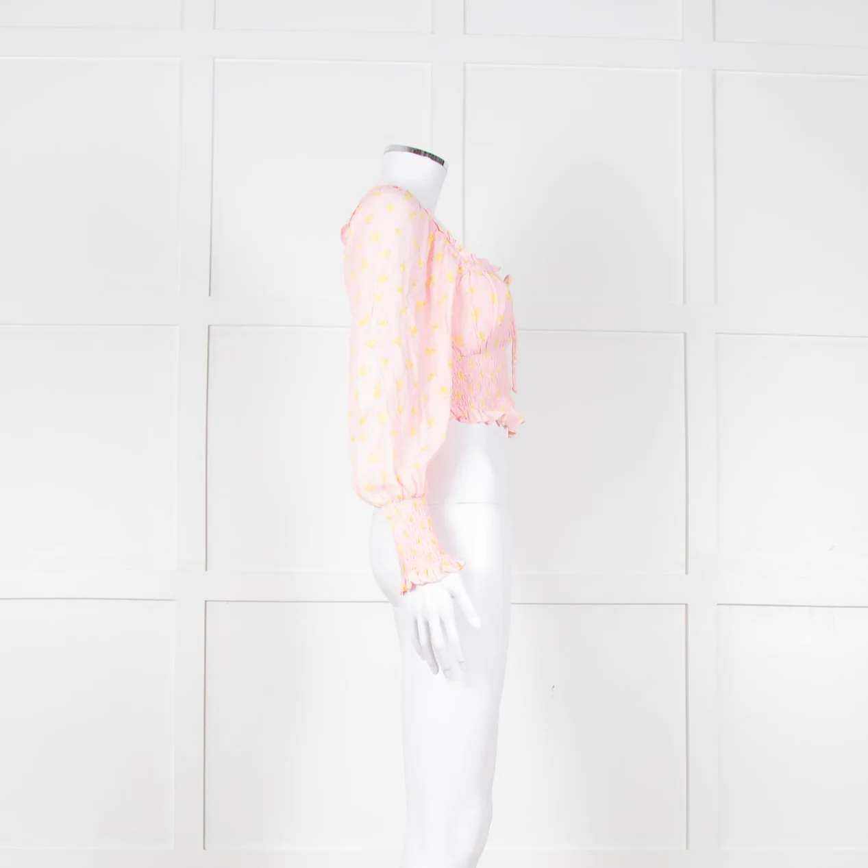 Faithfull The Brand Pale Pink Yellow Cropped Long Sleeve Top - Image 4