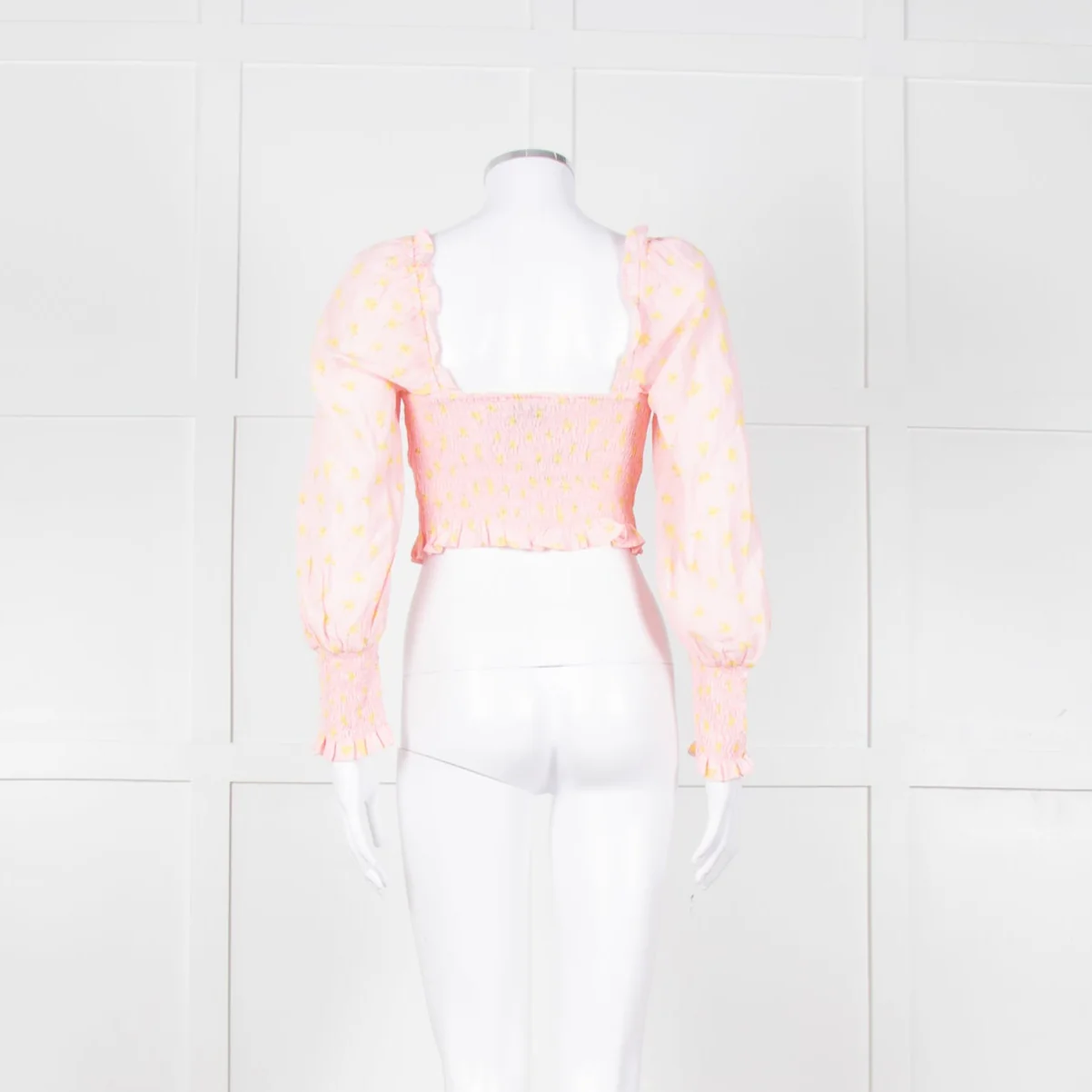 Faithfull The Brand Pale Pink Yellow Cropped Long Sleeve Top - Image 6