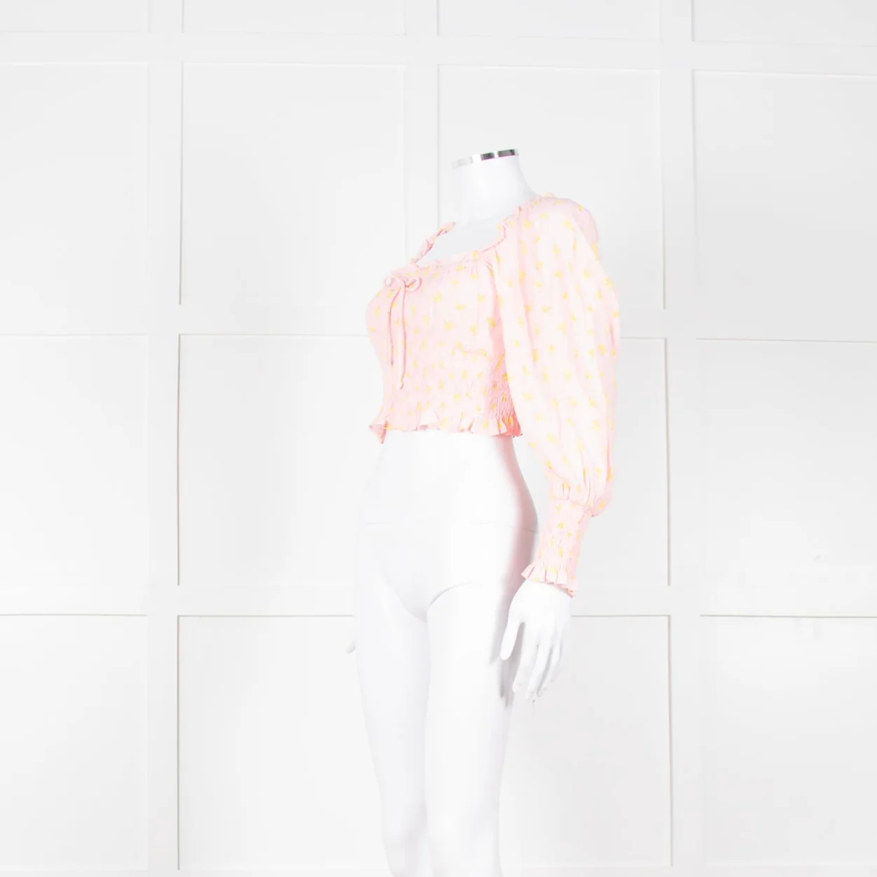 Faithfull The Brand Pale Pink Yellow Cropped Long Sleeve Top - Image 9