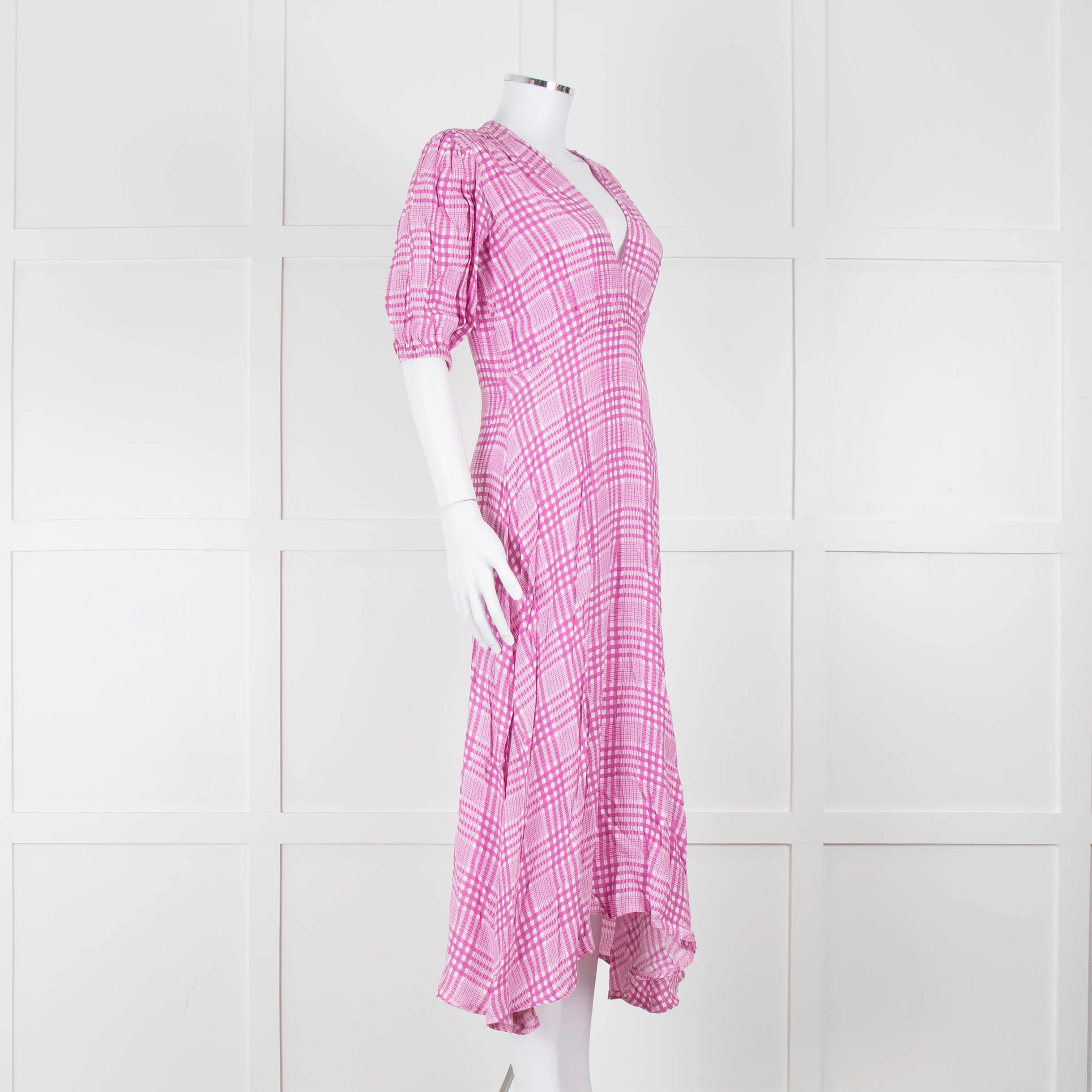 Faithfull The Brand Pink & White Checked Dress With Short Sleeves - Image 2