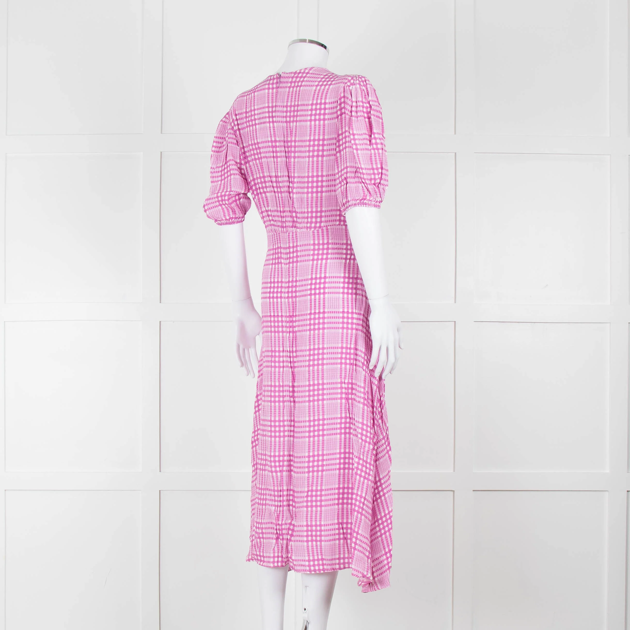 Faithfull The Brand Pink & White Checked Dress With Short Sleeves - Image 4