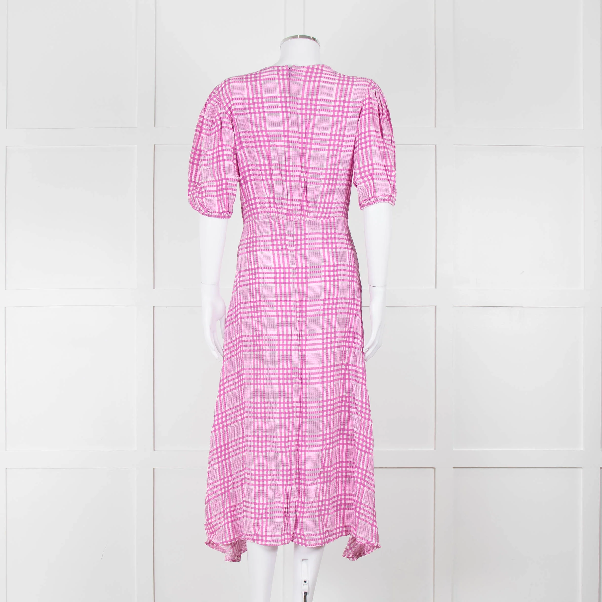 Faithfull The Brand Pink & White Checked Dress With Short Sleeves - Image 5