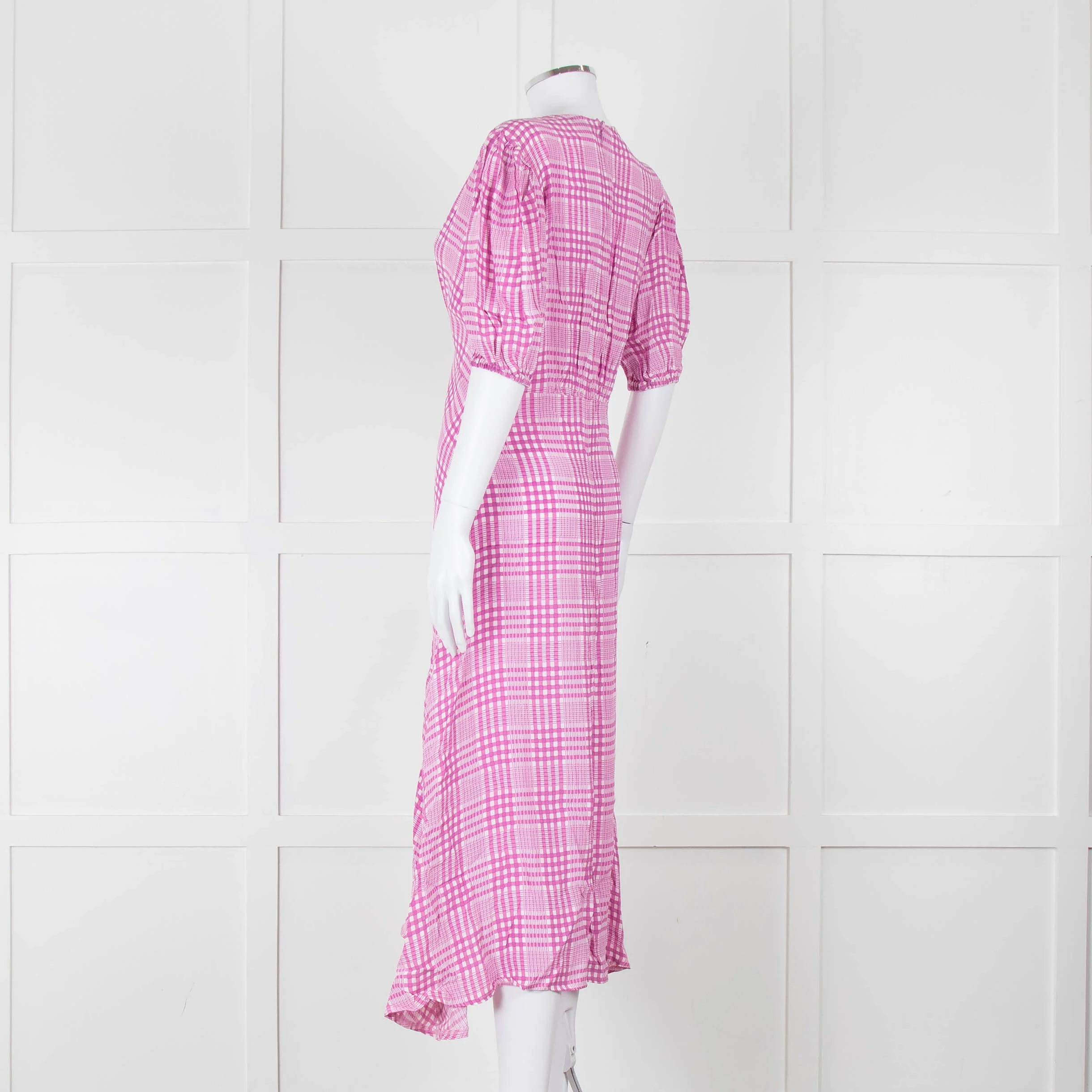 Faithfull The Brand Pink & White Checked Dress With Short Sleeves - Image 6