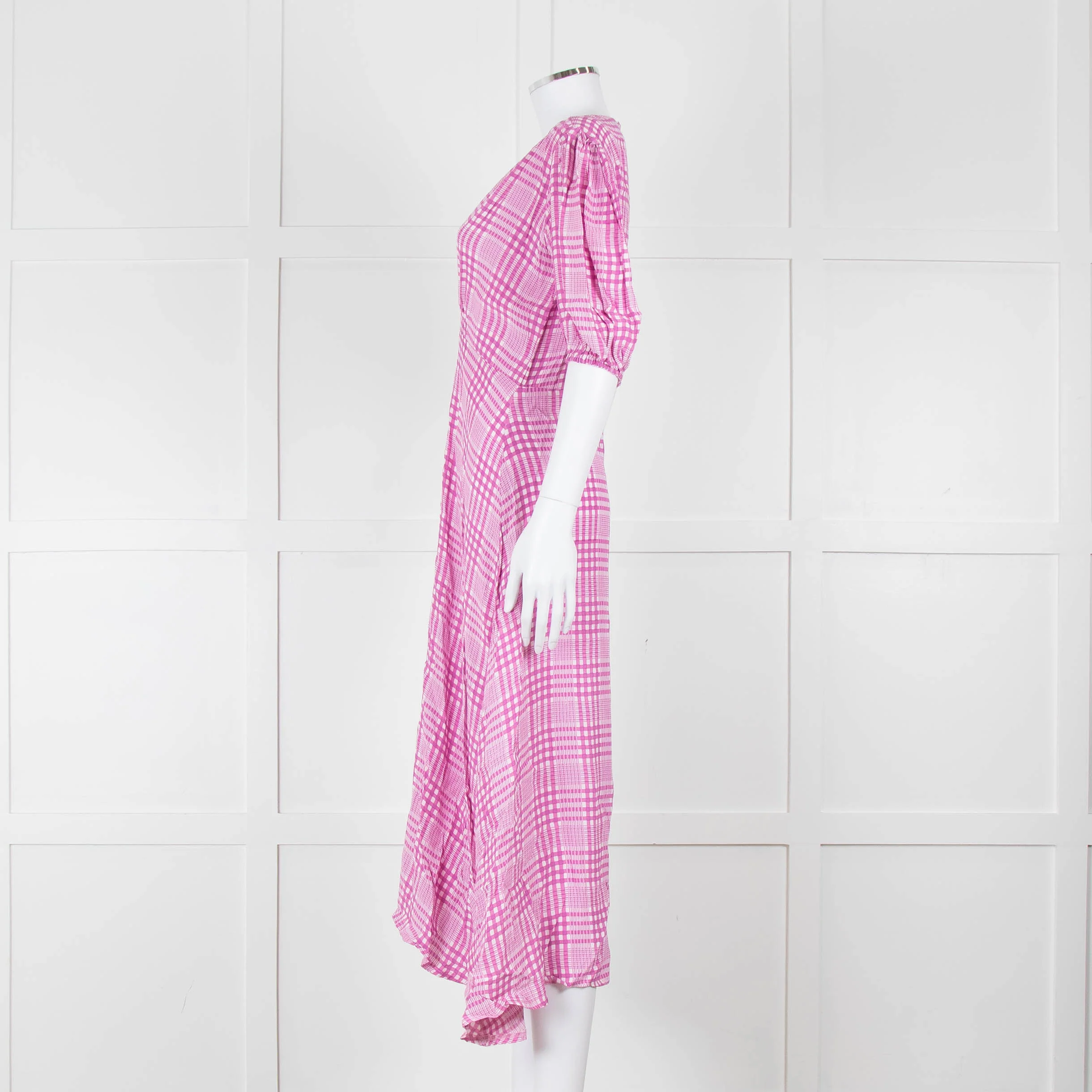 Faithfull The Brand Pink & White Checked Dress With Short Sleeves - Image 7