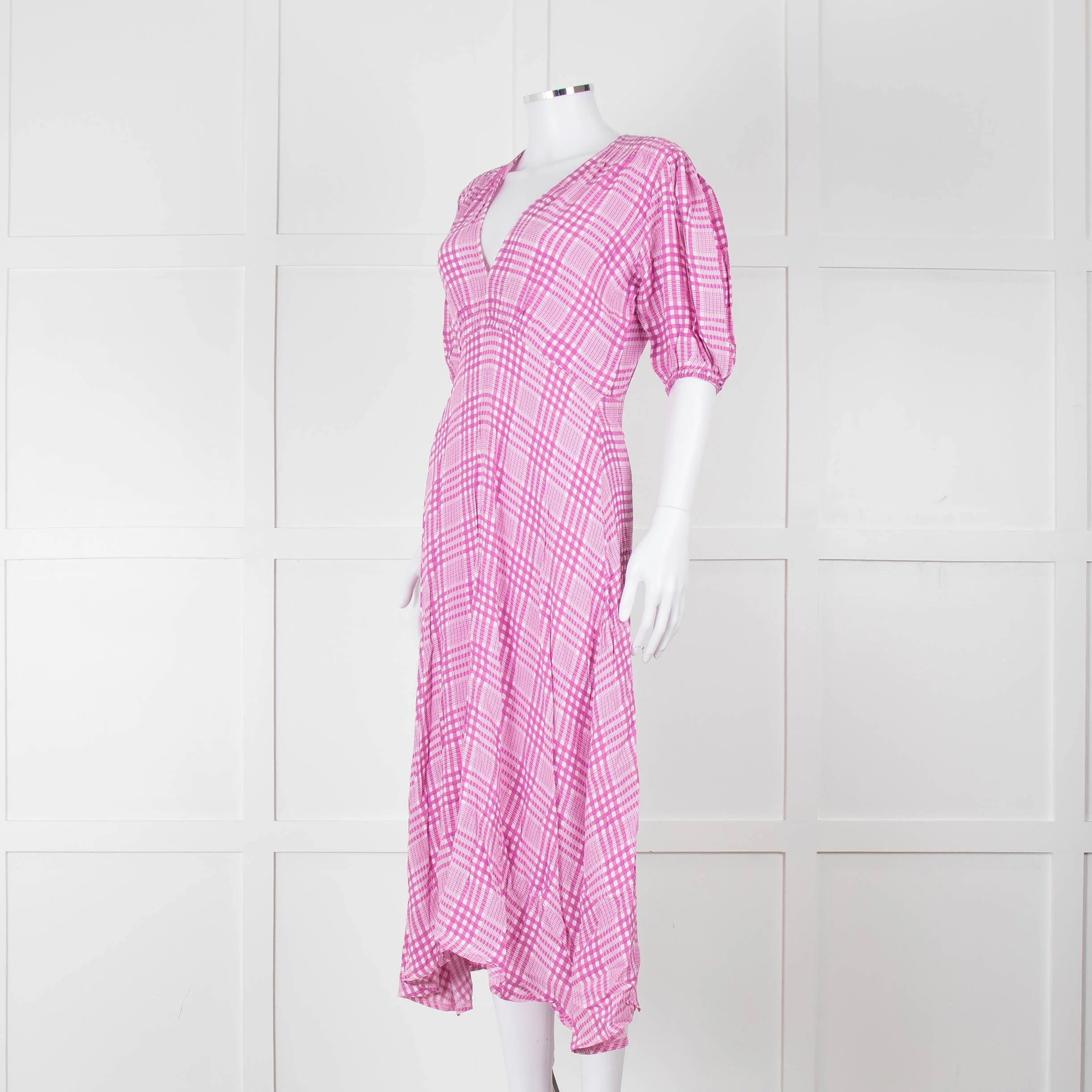 Faithfull The Brand Pink & White Checked Dress With Short Sleeves - Image 8