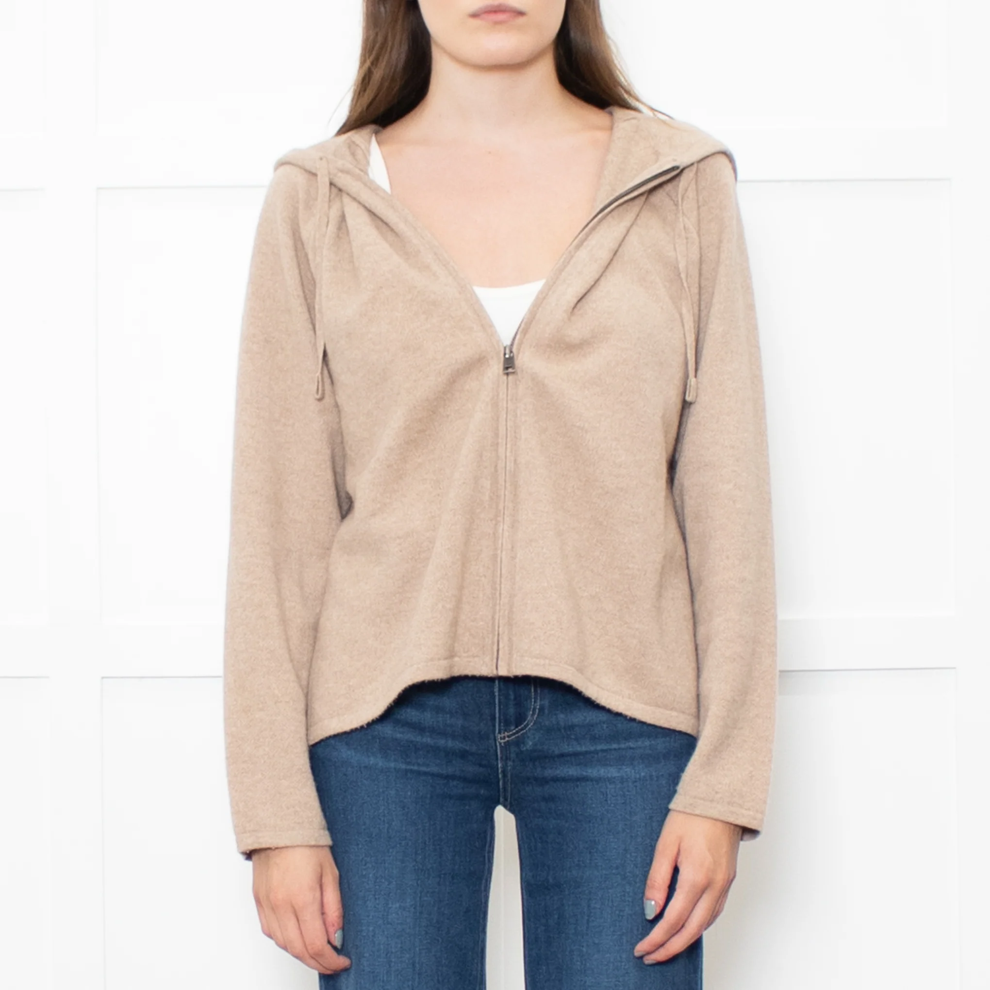Falke Camel Cashmere Zip Up Hood Top - Image 2
