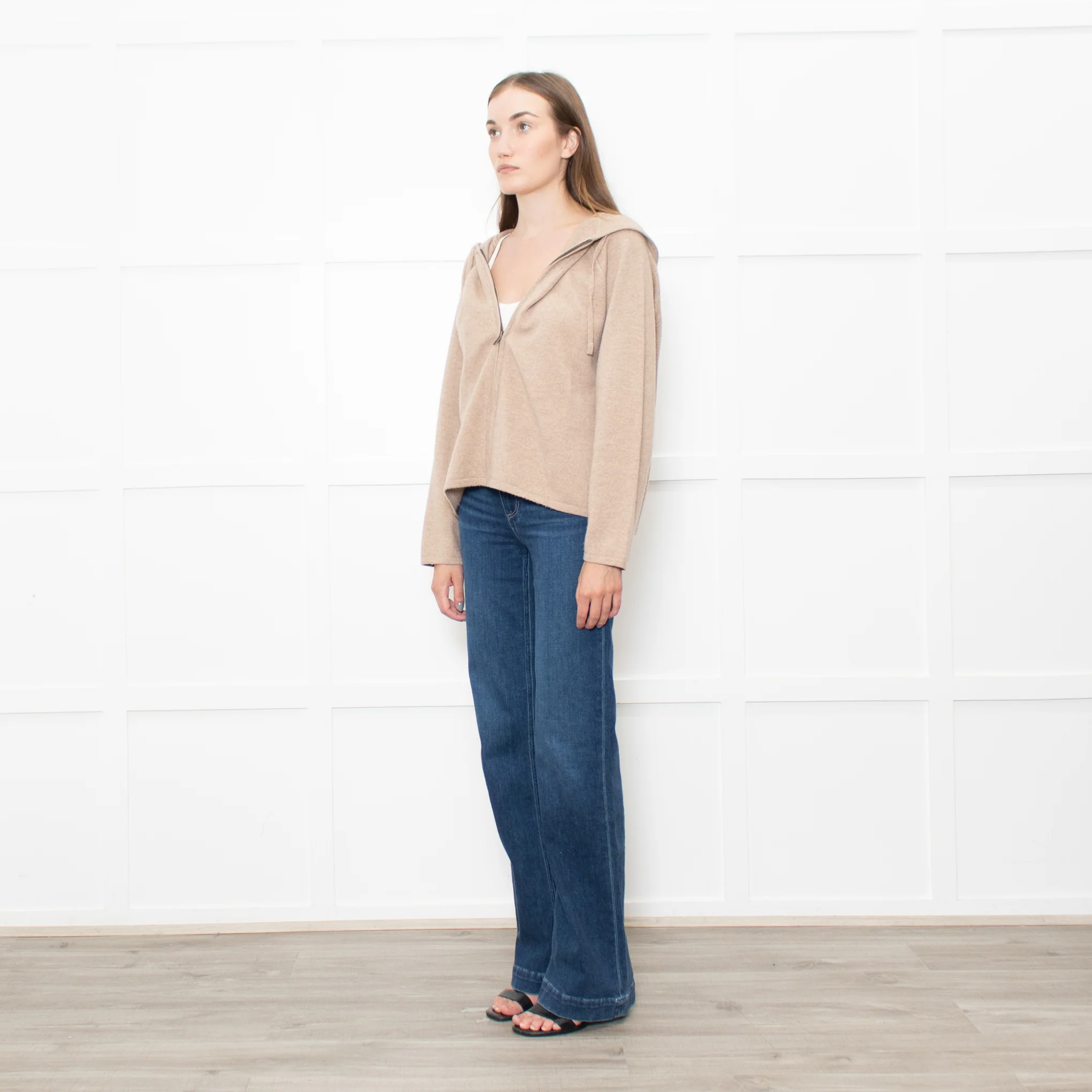 Falke Camel Cashmere Zip Up Hood Top - Image 3