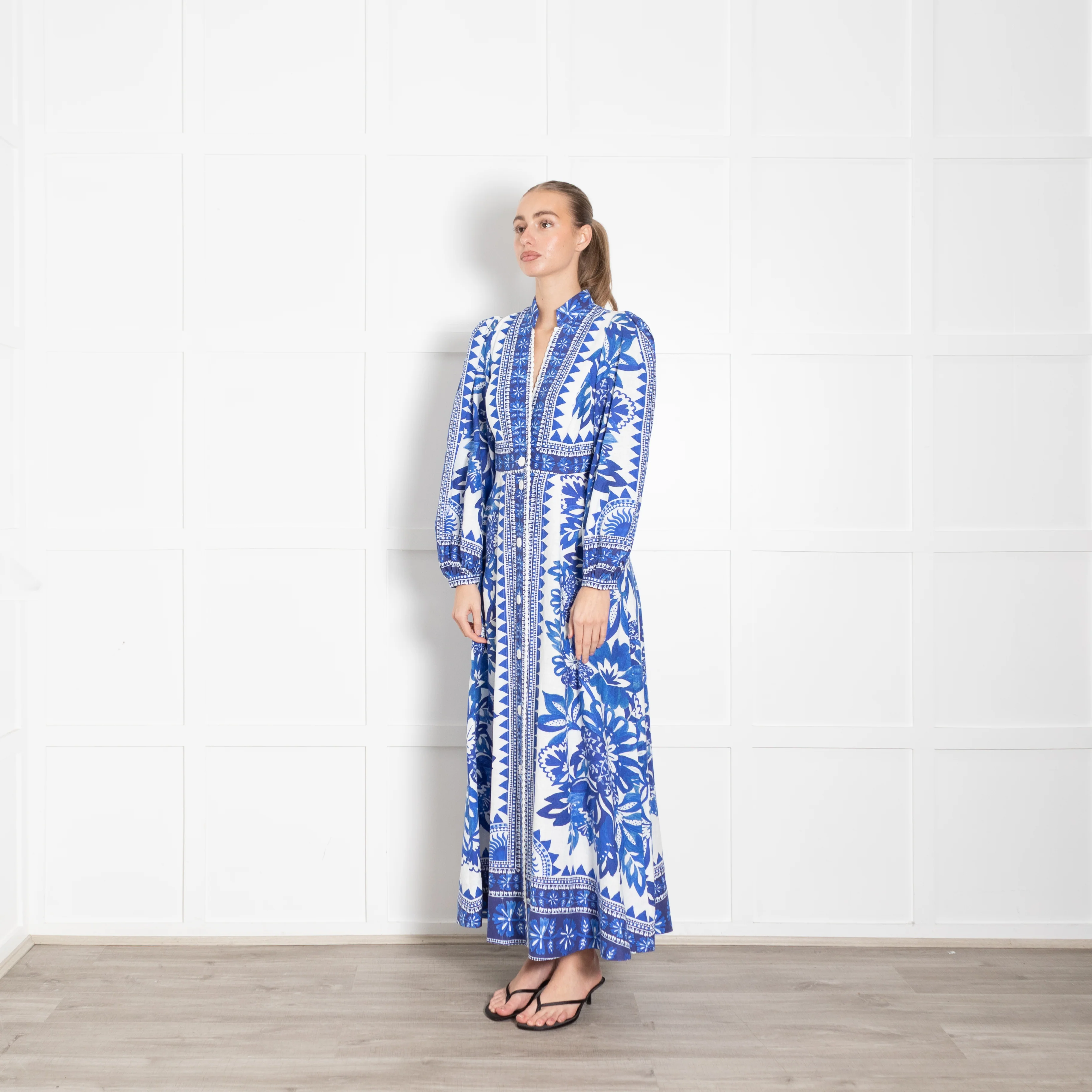 Farm Rio Blue and White Flora Tapestry Maxi Dress - Image 3