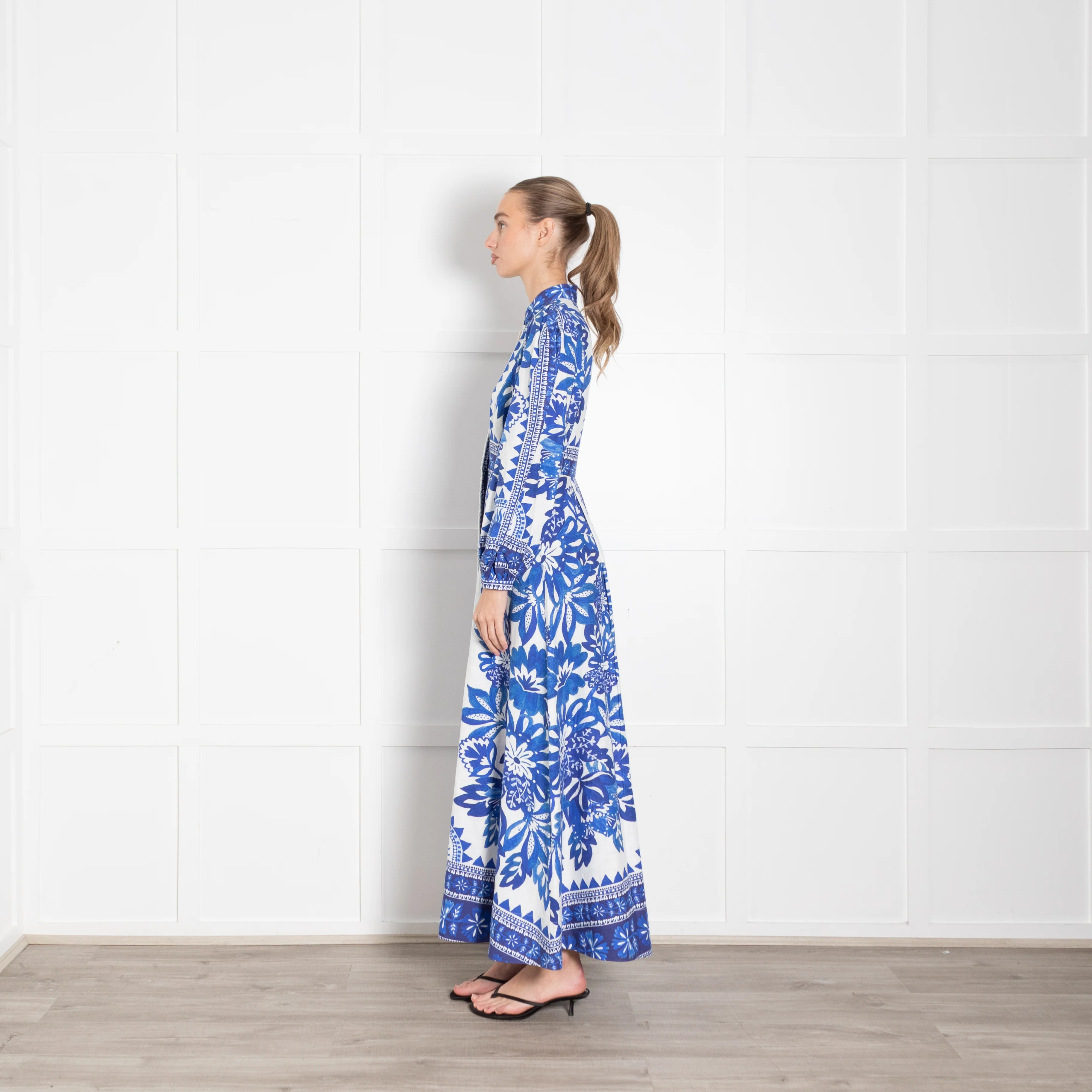 Farm Rio Blue and White Flora Tapestry Maxi Dress - Image 4