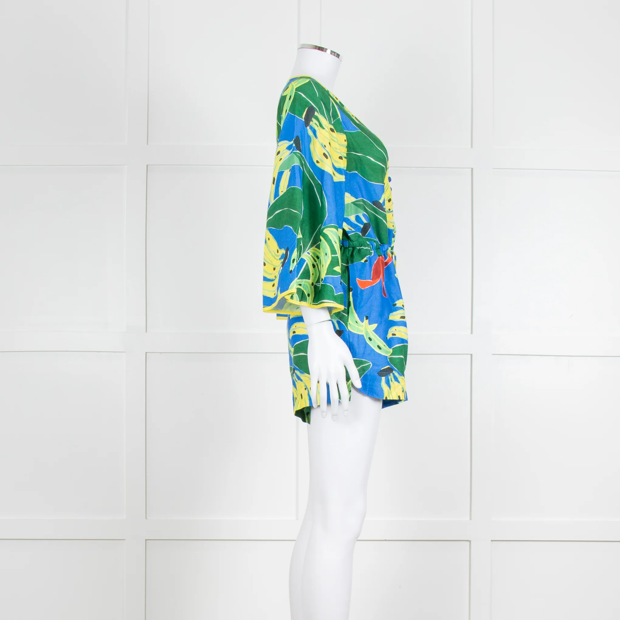 Farm Rio Green and Blue Banana Print Playsuit with Drawstring Waist - Image 3