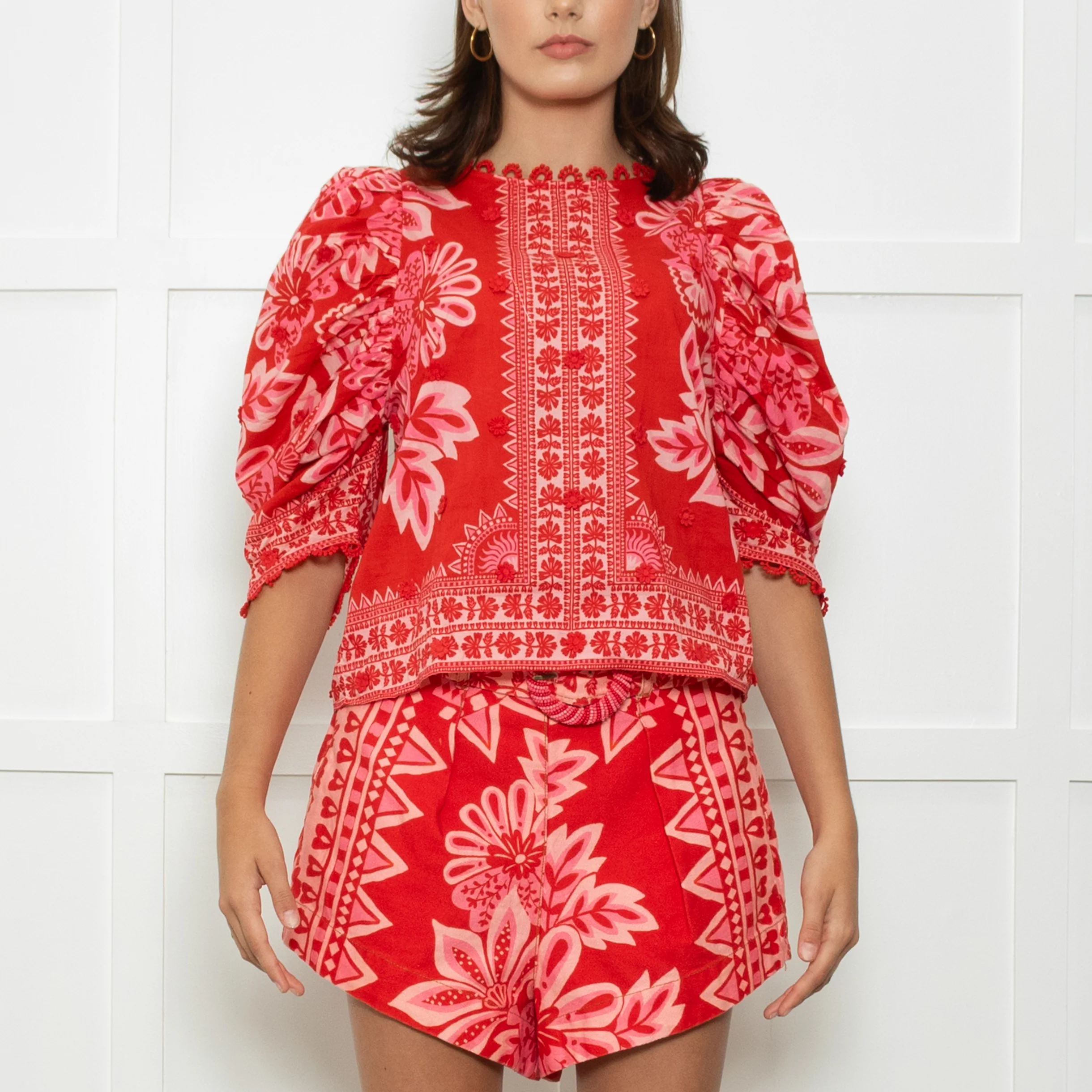 Farm Rio Red And Pink Big Flower Print Top - Image 2