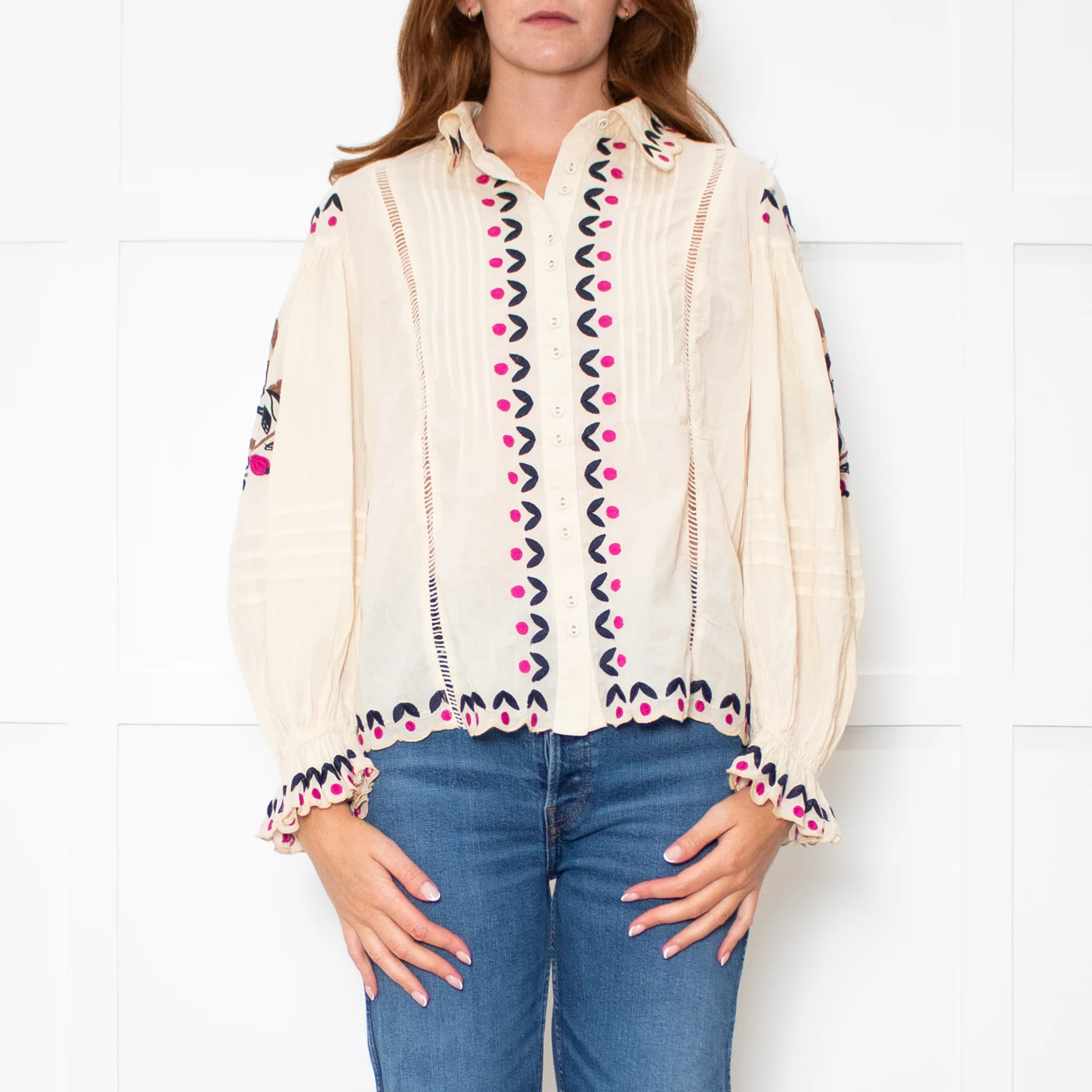 Farm Rio Sand Embroidered Collared Blouse - Image 2