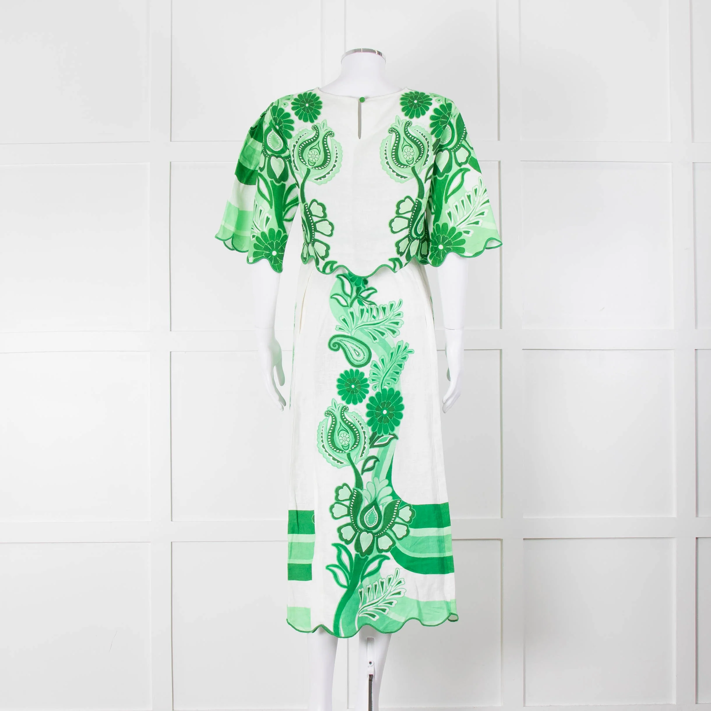 Farm Rio White and Green Linen Short Sleeve Blouse - Image 2