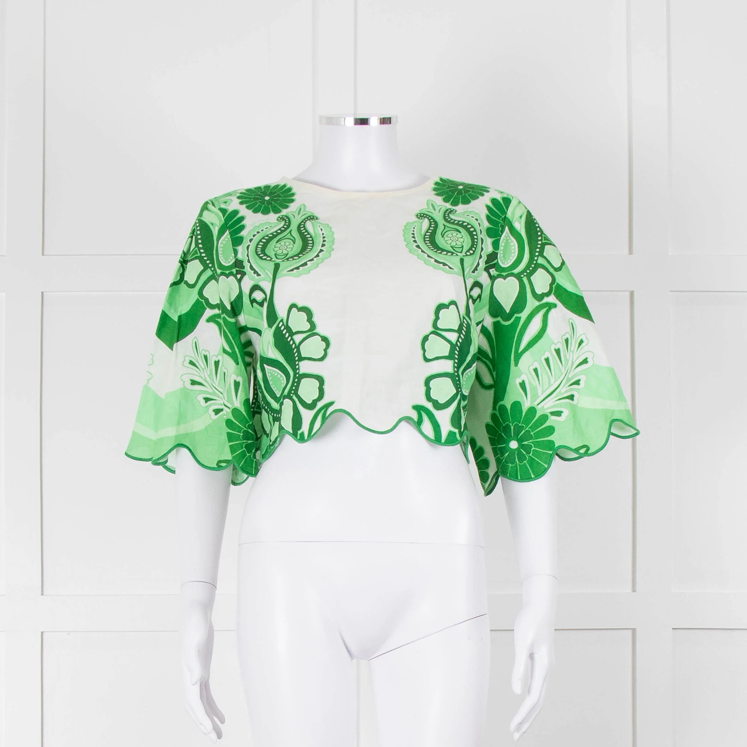 Farm Rio White and Green Linen Short Sleeve Blouse - Image 3