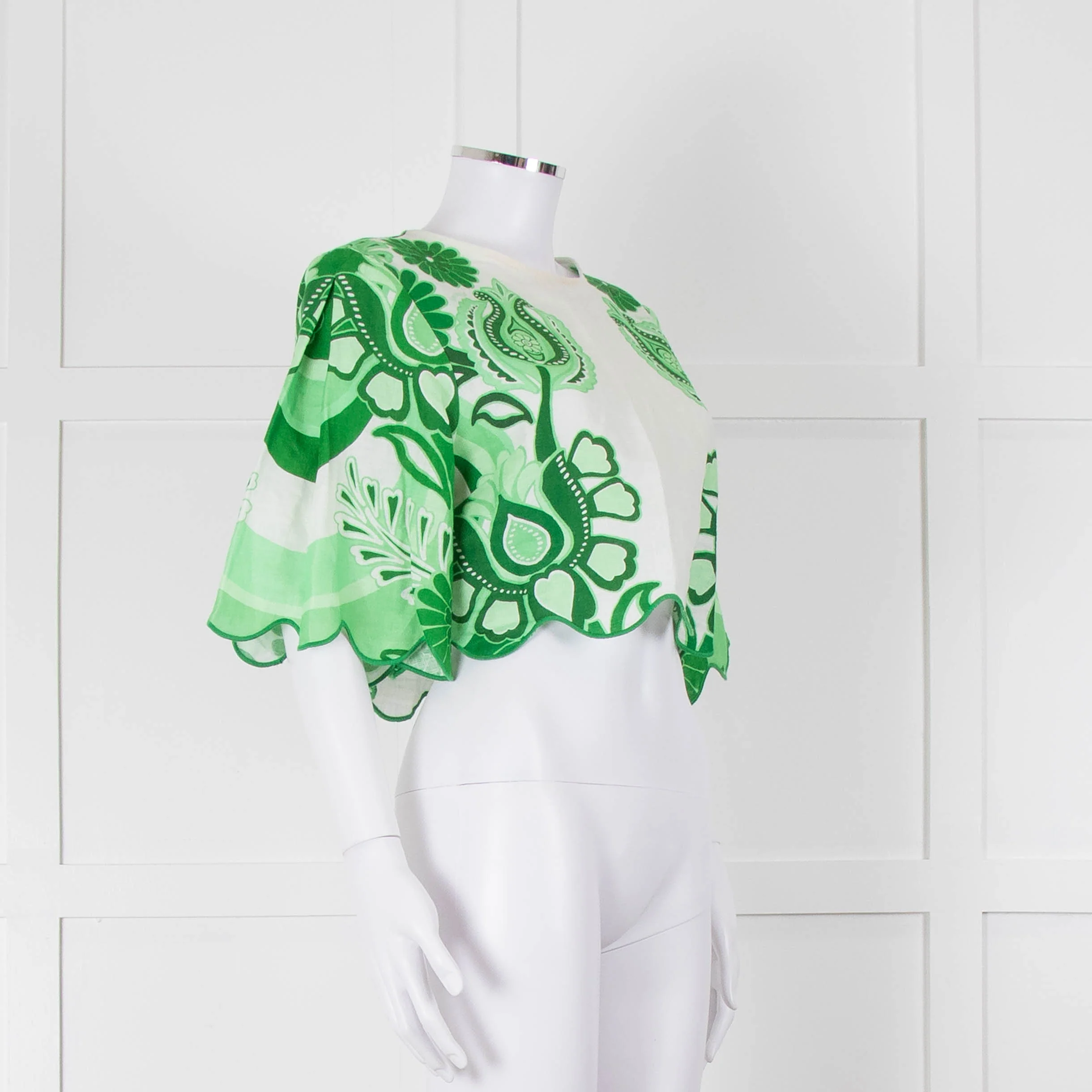 Farm Rio White and Green Linen Short Sleeve Blouse - Image 4