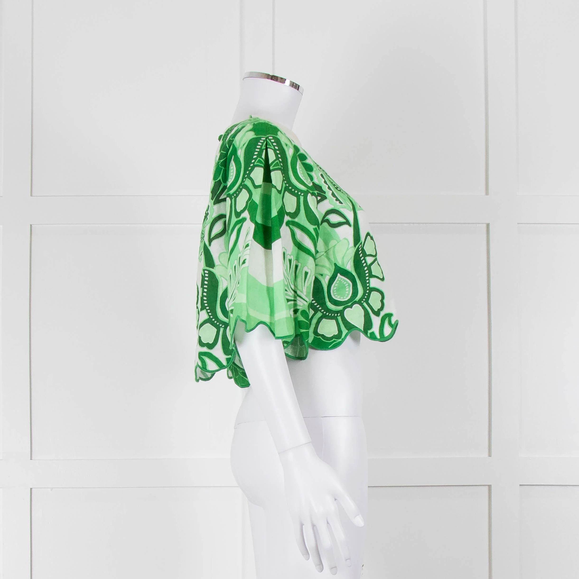 Farm Rio White and Green Linen Short Sleeve Blouse - Image 5