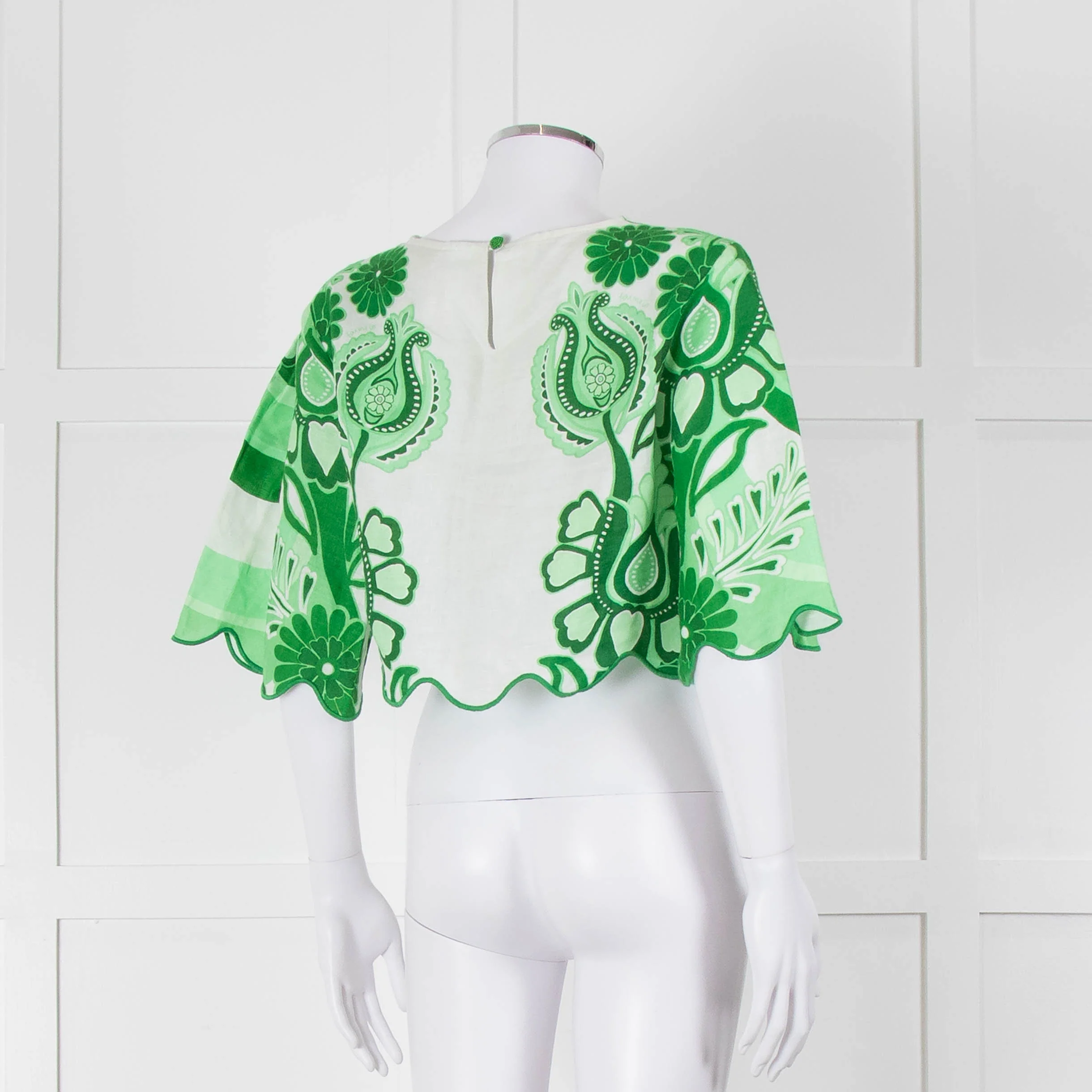 Farm Rio White and Green Linen Short Sleeve Blouse - Image 6