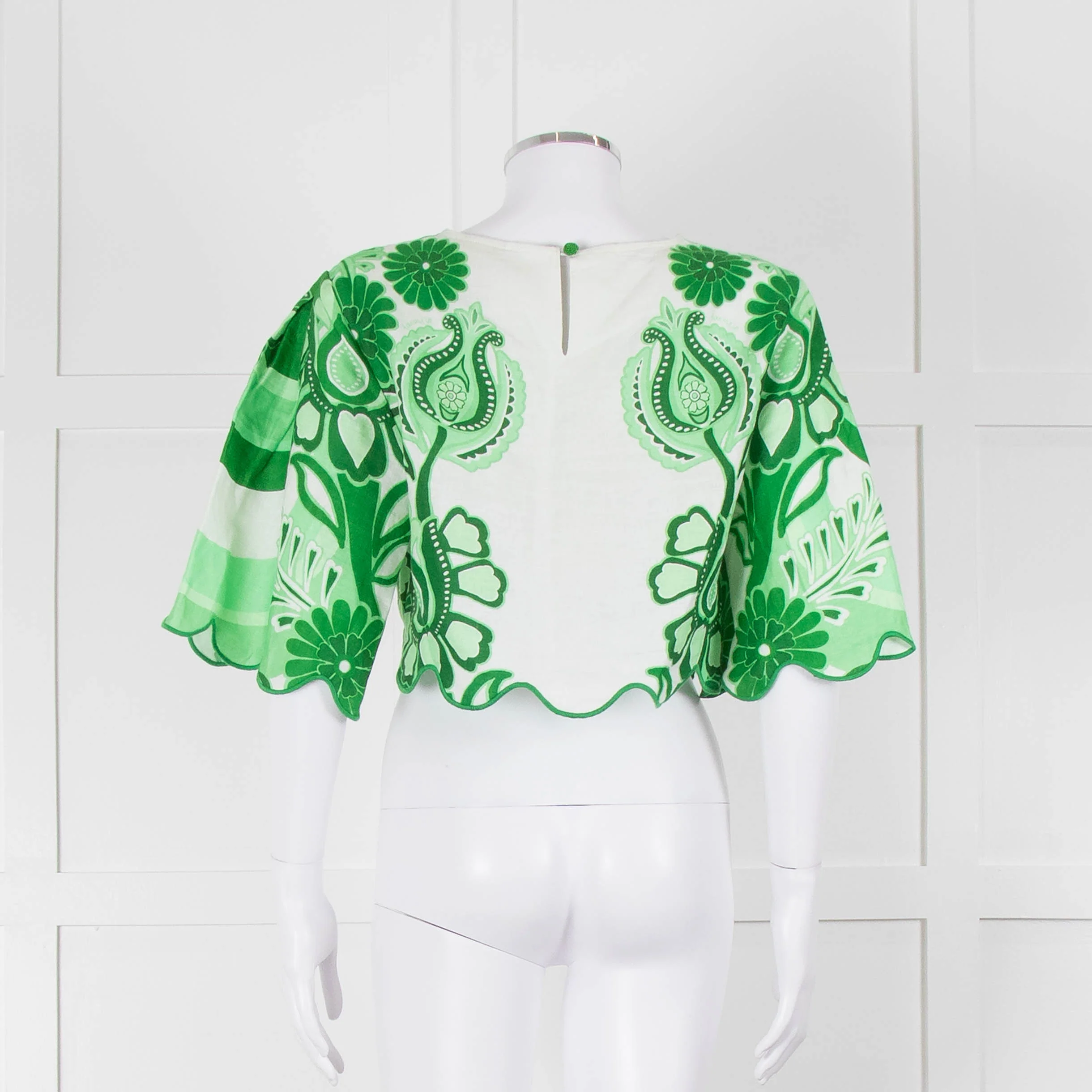 Farm Rio White and Green Linen Short Sleeve Blouse - Image 7
