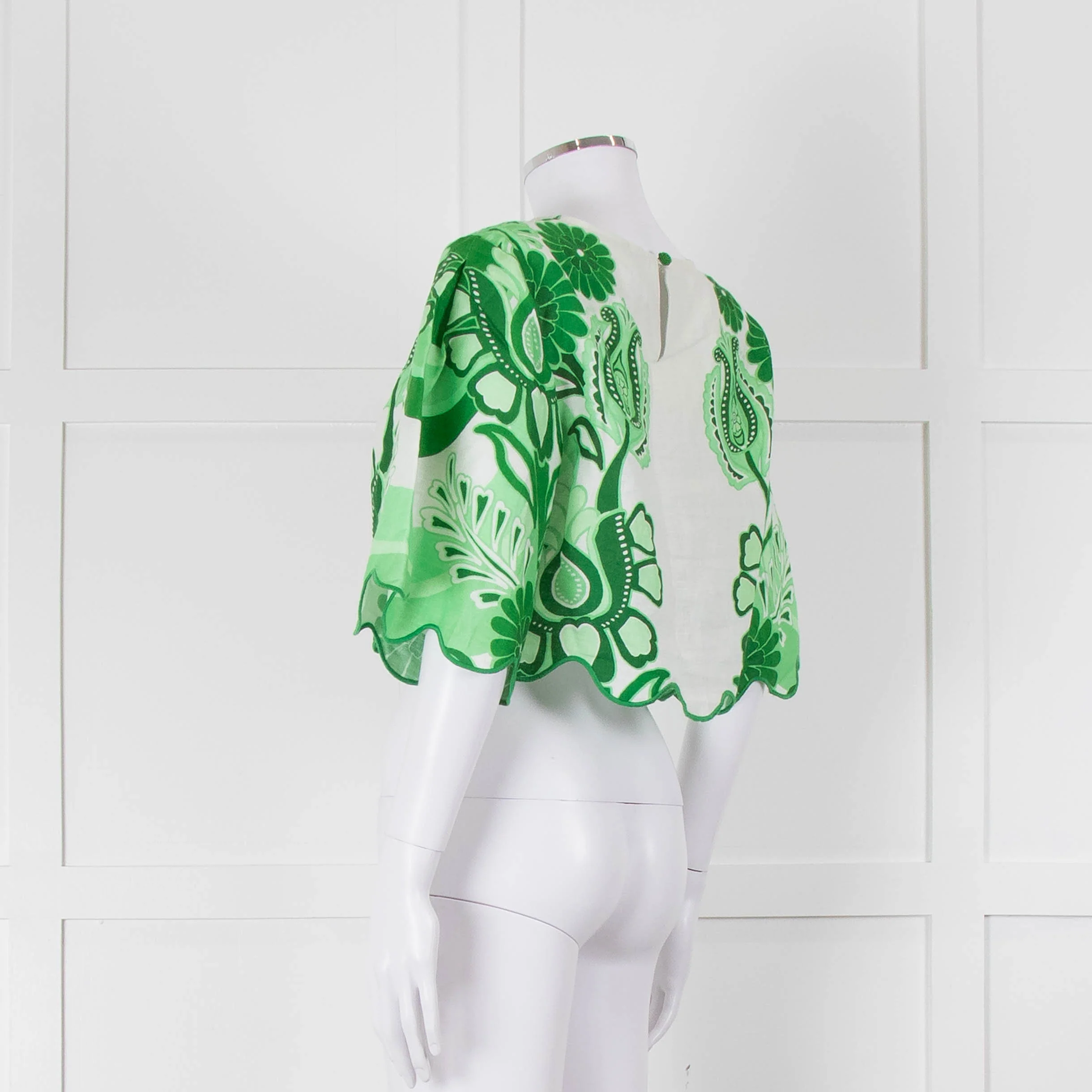 Farm Rio White and Green Linen Short Sleeve Blouse - Image 8