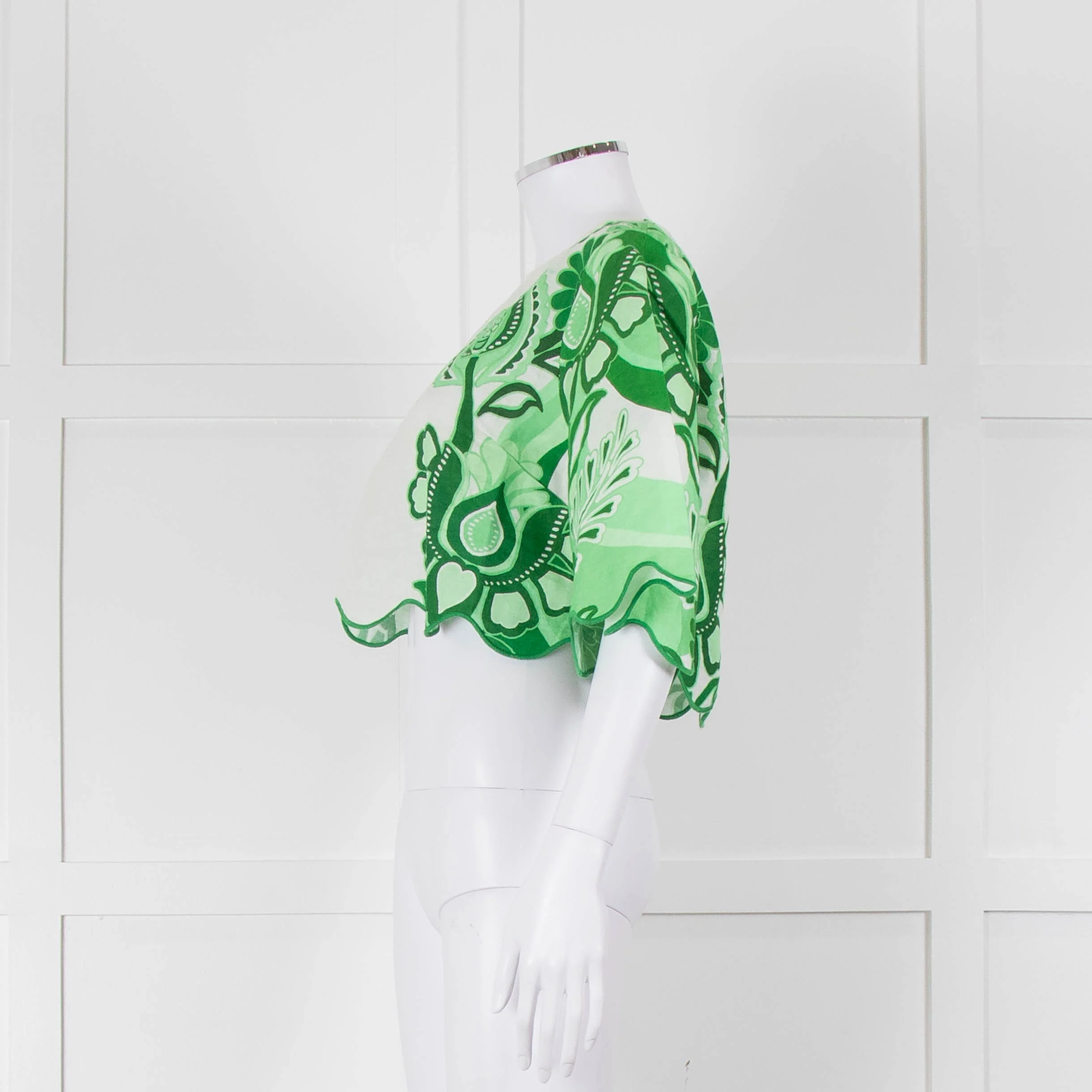 Farm Rio White and Green Linen Short Sleeve Blouse - Image 9