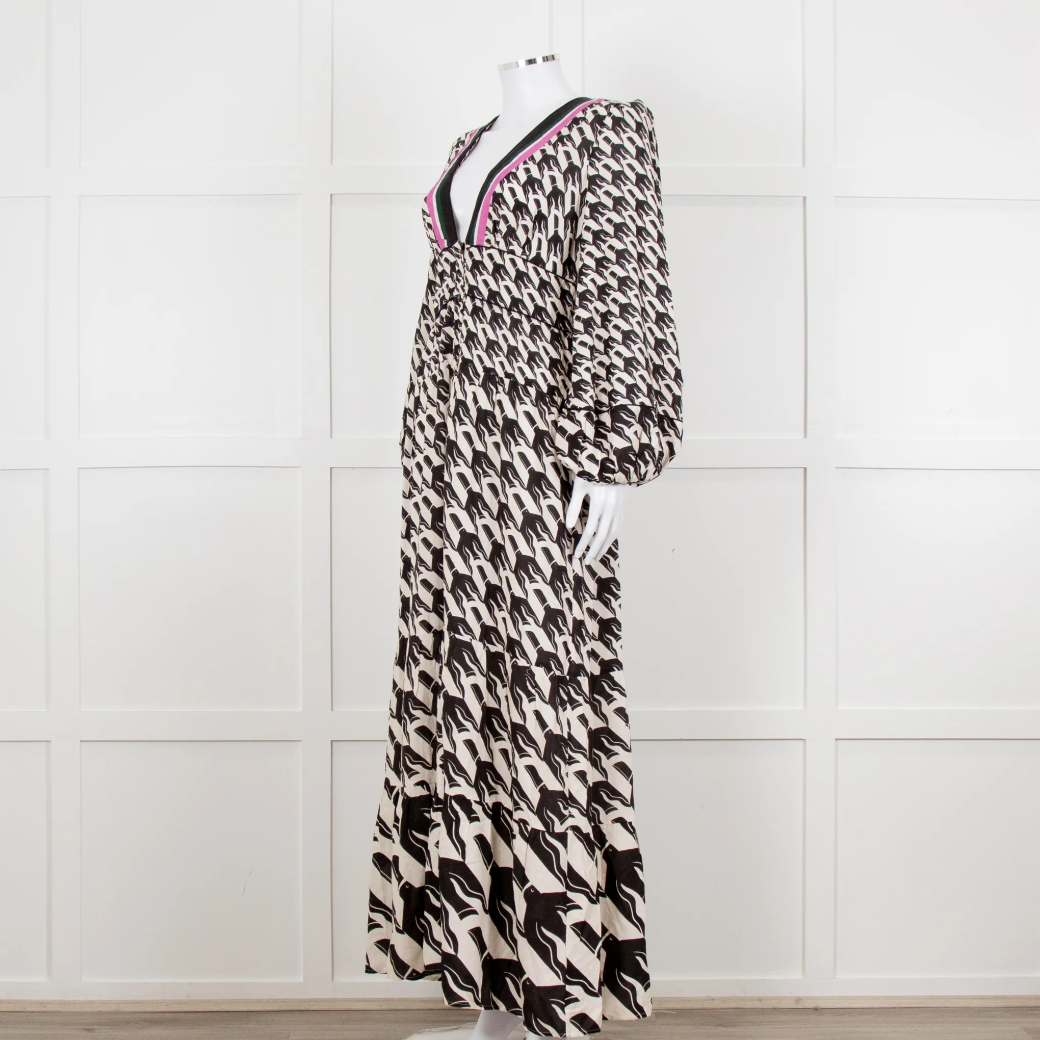 Farm Rio White Black Bird Print Maxi Dress - Image 2