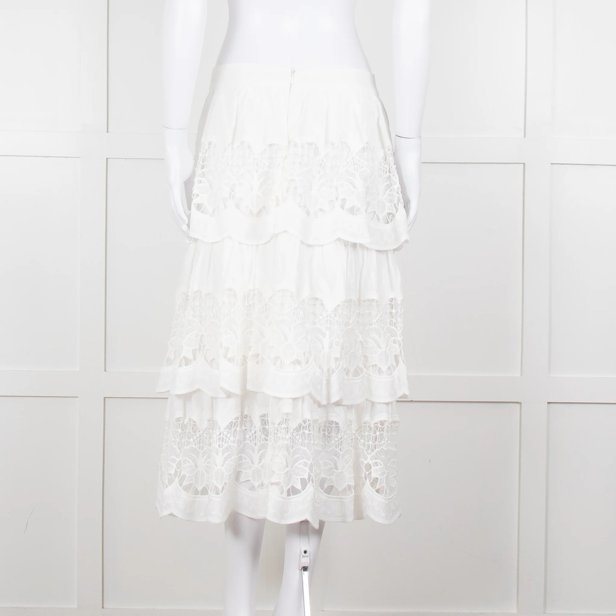 Farm Rio White Cotton Broderie Anglaise Midi Skirt - Image 5