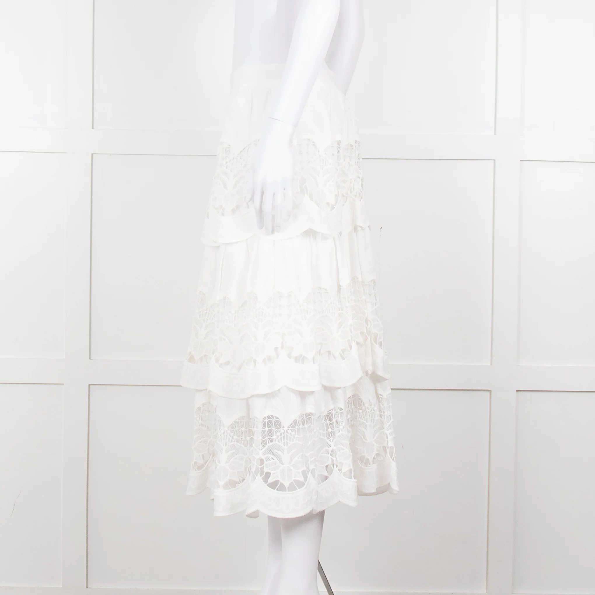 Farm Rio White Cotton Broderie Anglaise Midi Skirt - Image 7