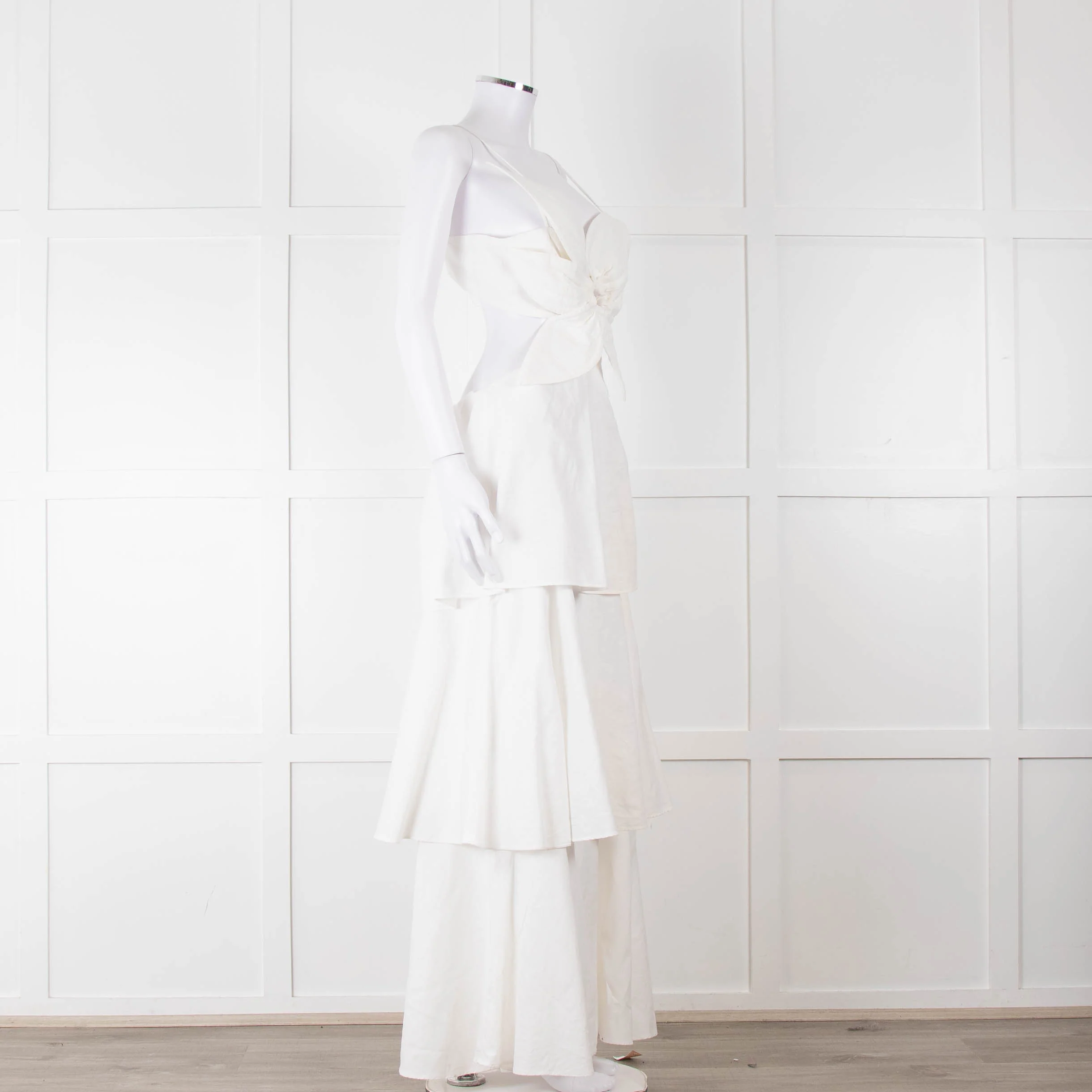 Farm Rio White Linen Tiered Cut Away Maxi Dress - Image 2
