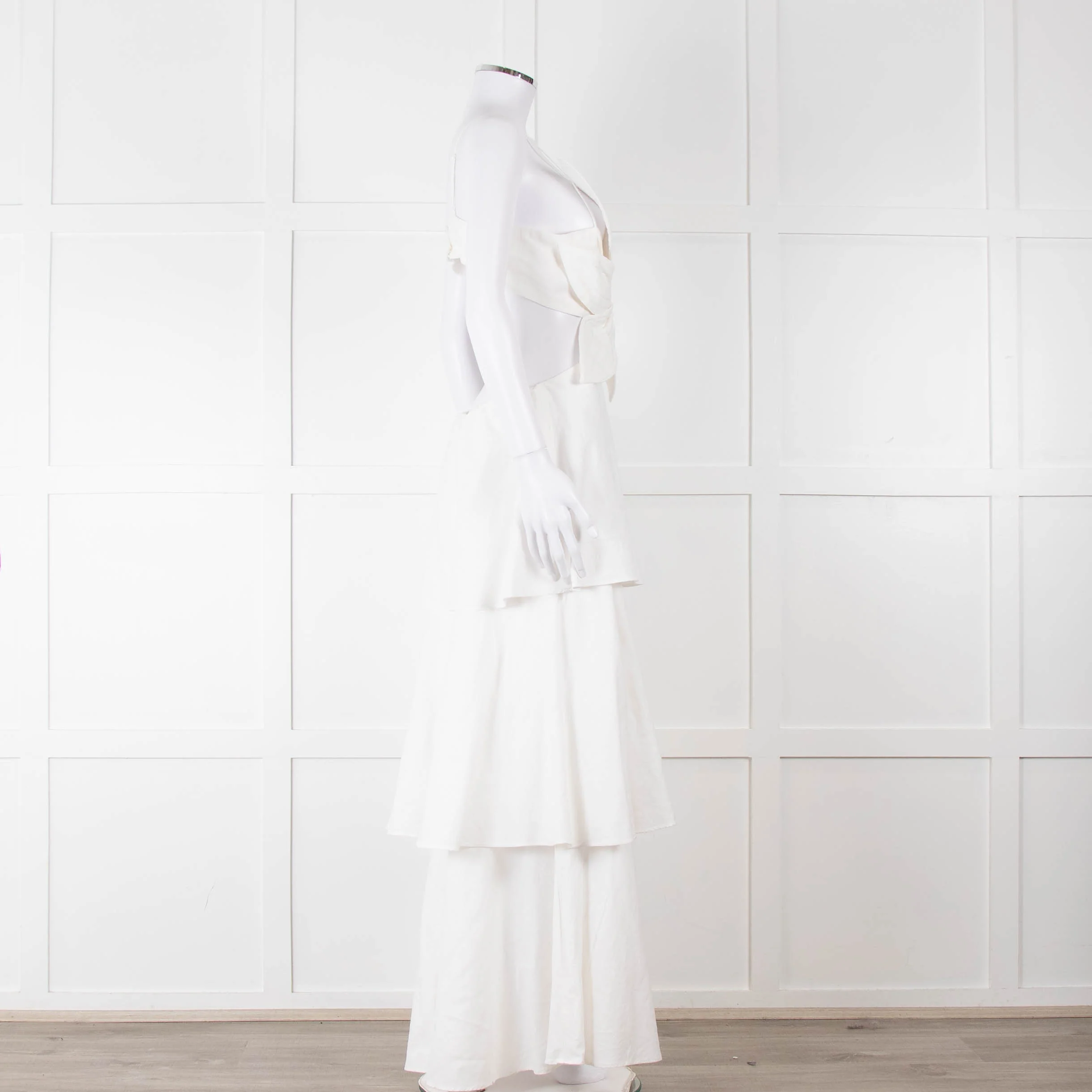 Farm Rio White Linen Tiered Cut Away Maxi Dress - Image 3