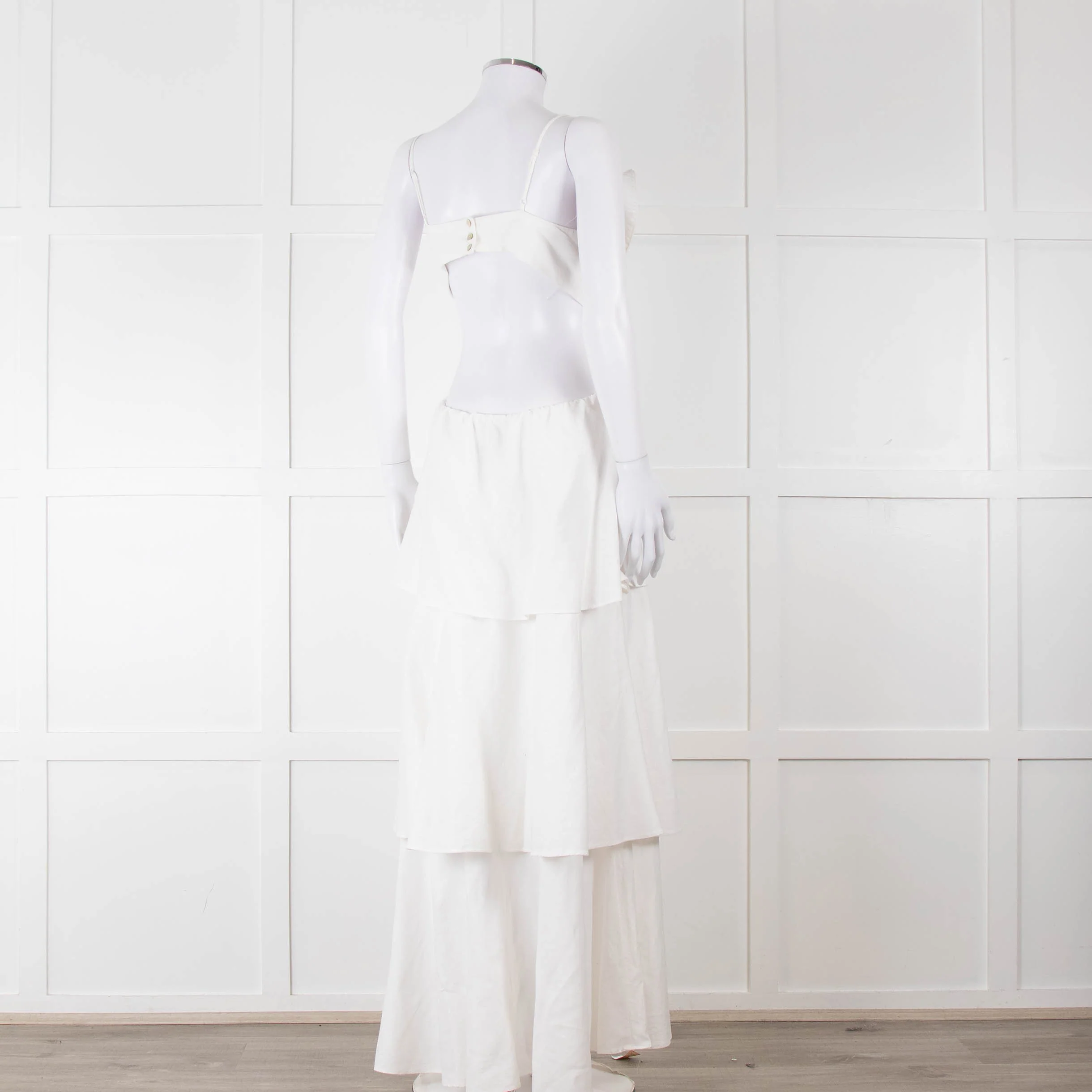 Farm Rio White Linen Tiered Cut Away Maxi Dress - Image 4