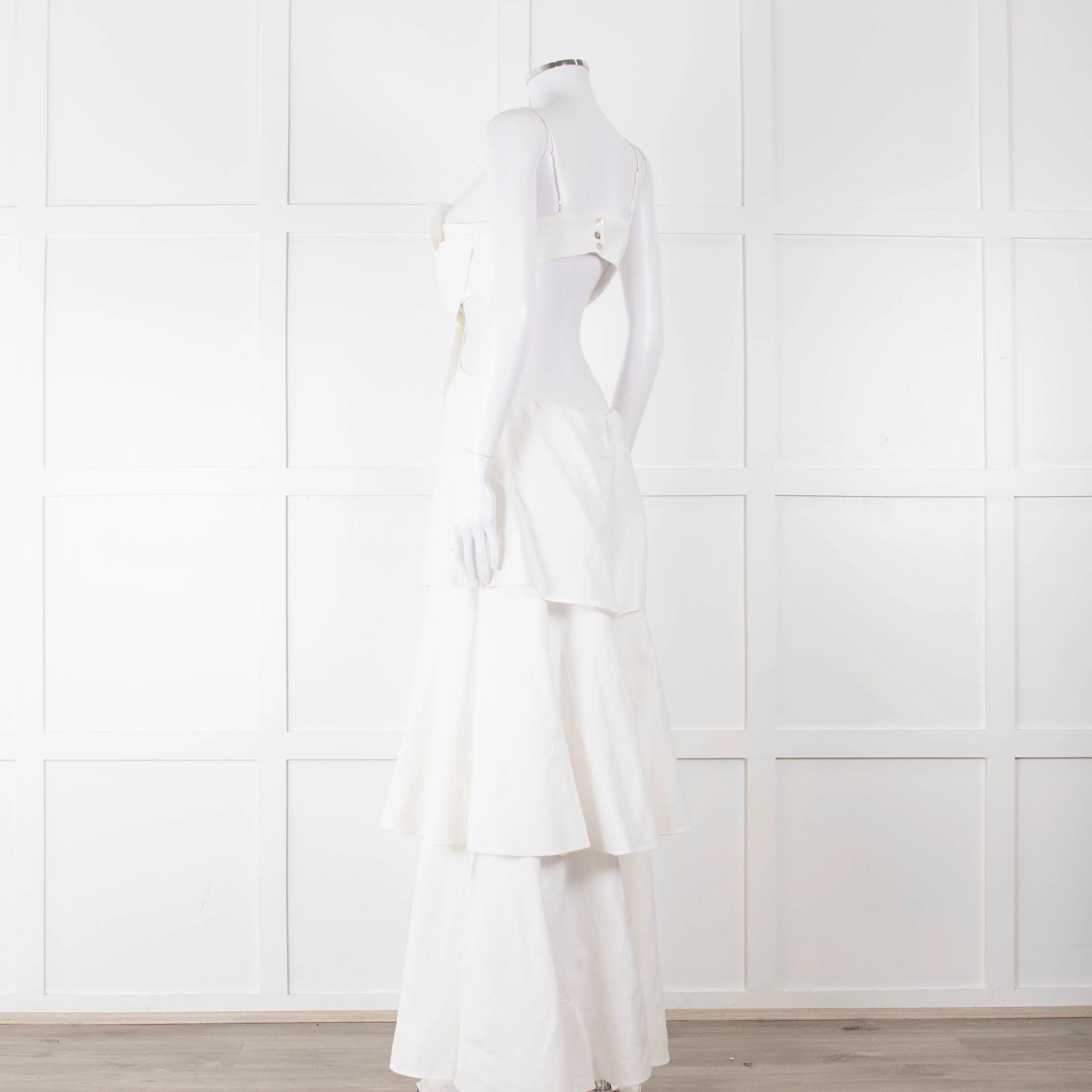 Farm Rio White Linen Tiered Cut Away Maxi Dress - Image 6