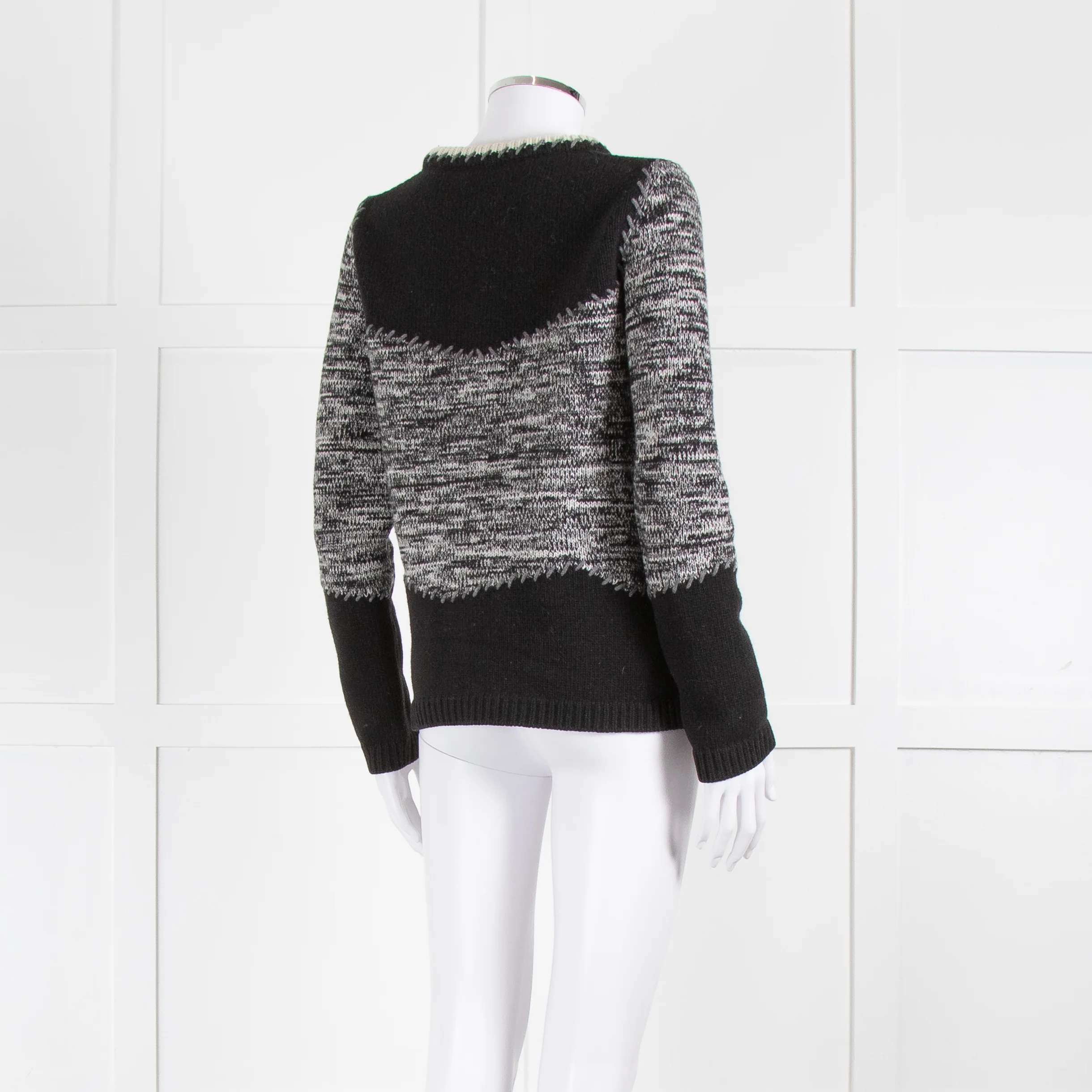 Fay Black White Blue Flower Detail Wool Sweater - Image 4