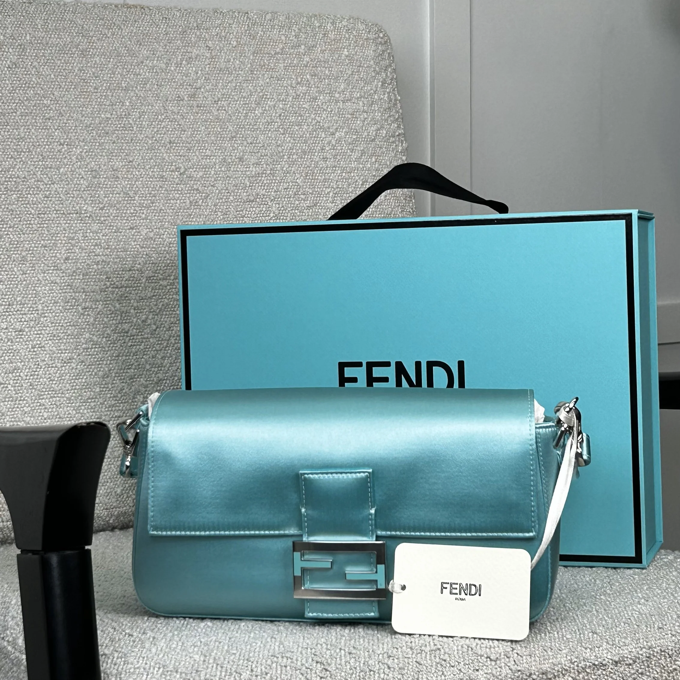 Fendi X Tiffany & Co Satin Tiffany Blue Baguette Bag - Image 4