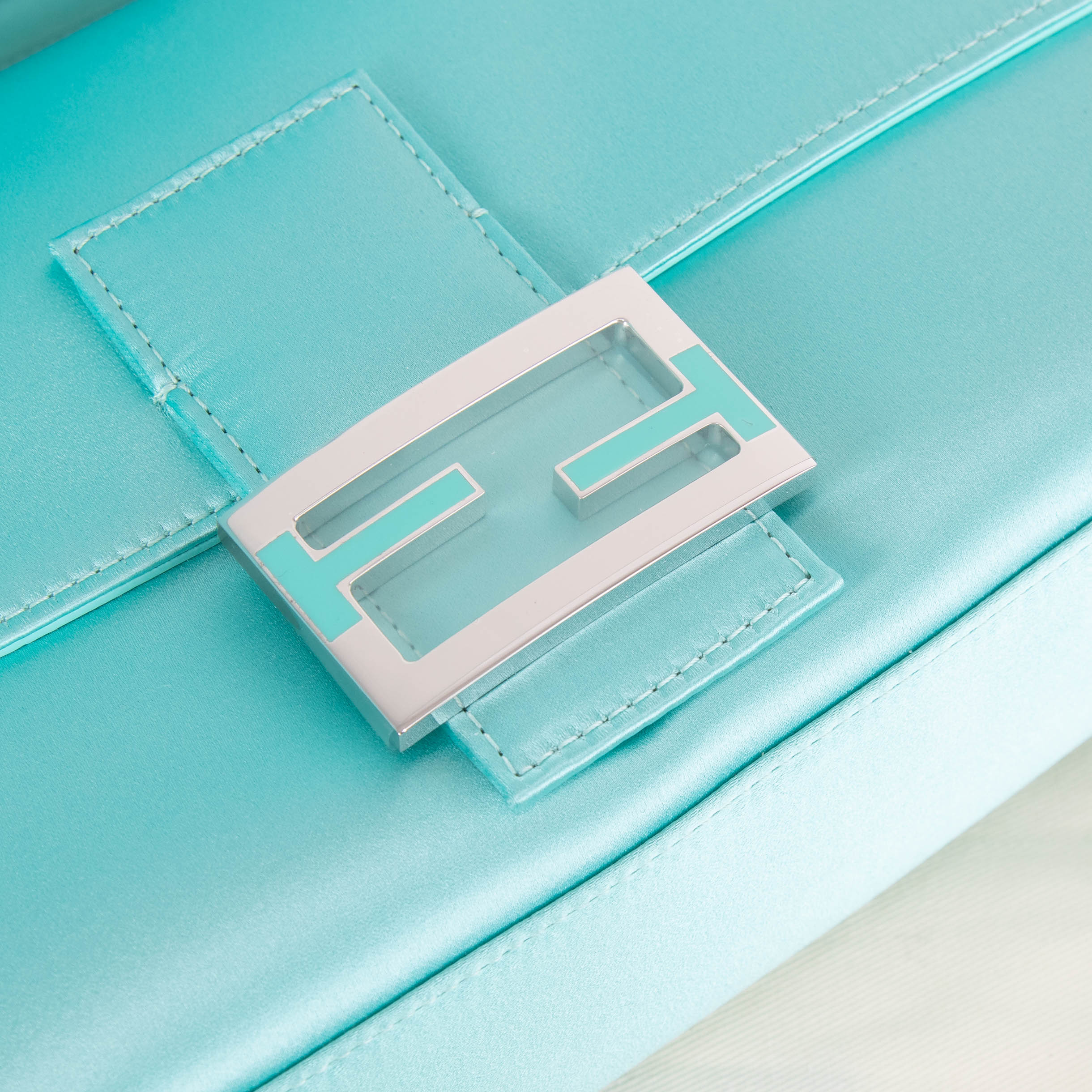 Fendi X Tiffany & Co Satin Tiffany Blue Baguette Bag - Image 9