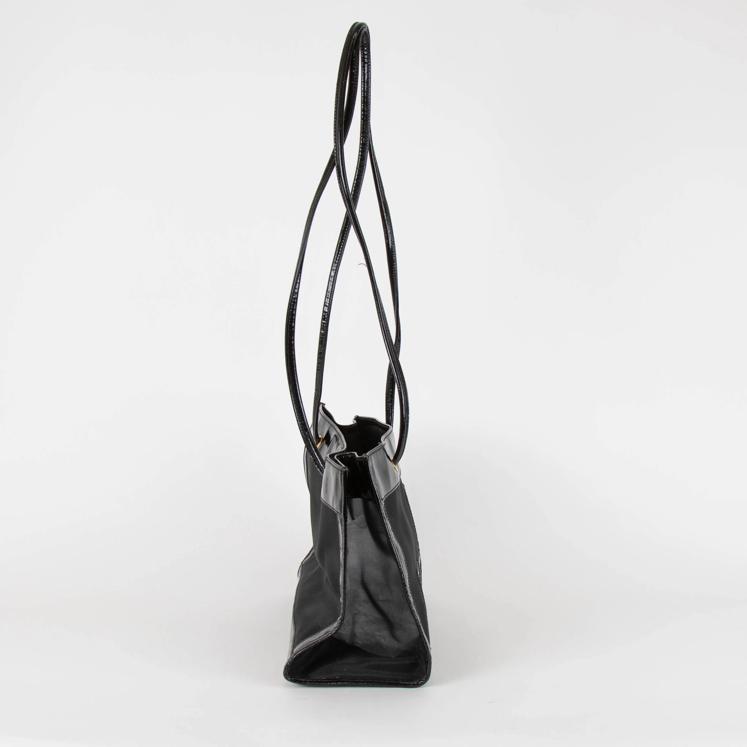 Fendi Black Leather Trim Mesh Logo Tote Bag - Image 4
