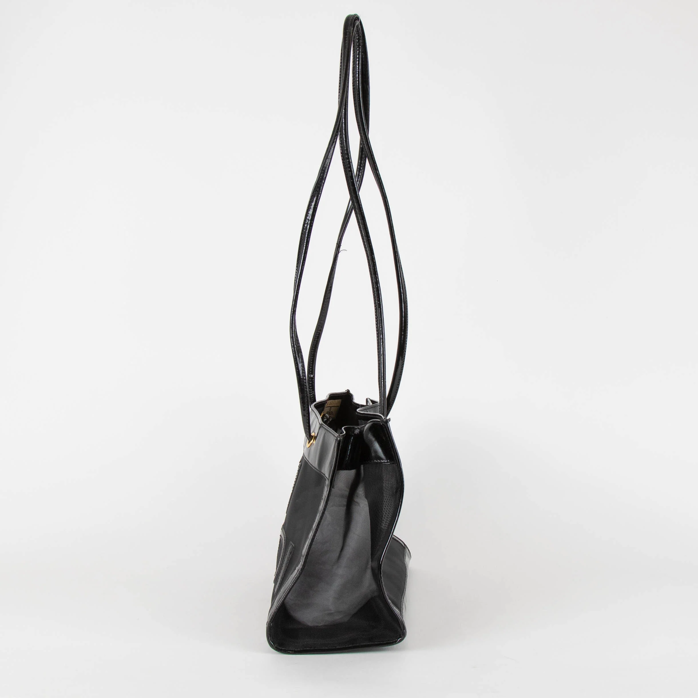 Fendi Black Leather Trim Mesh Logo Tote Bag - Image 6