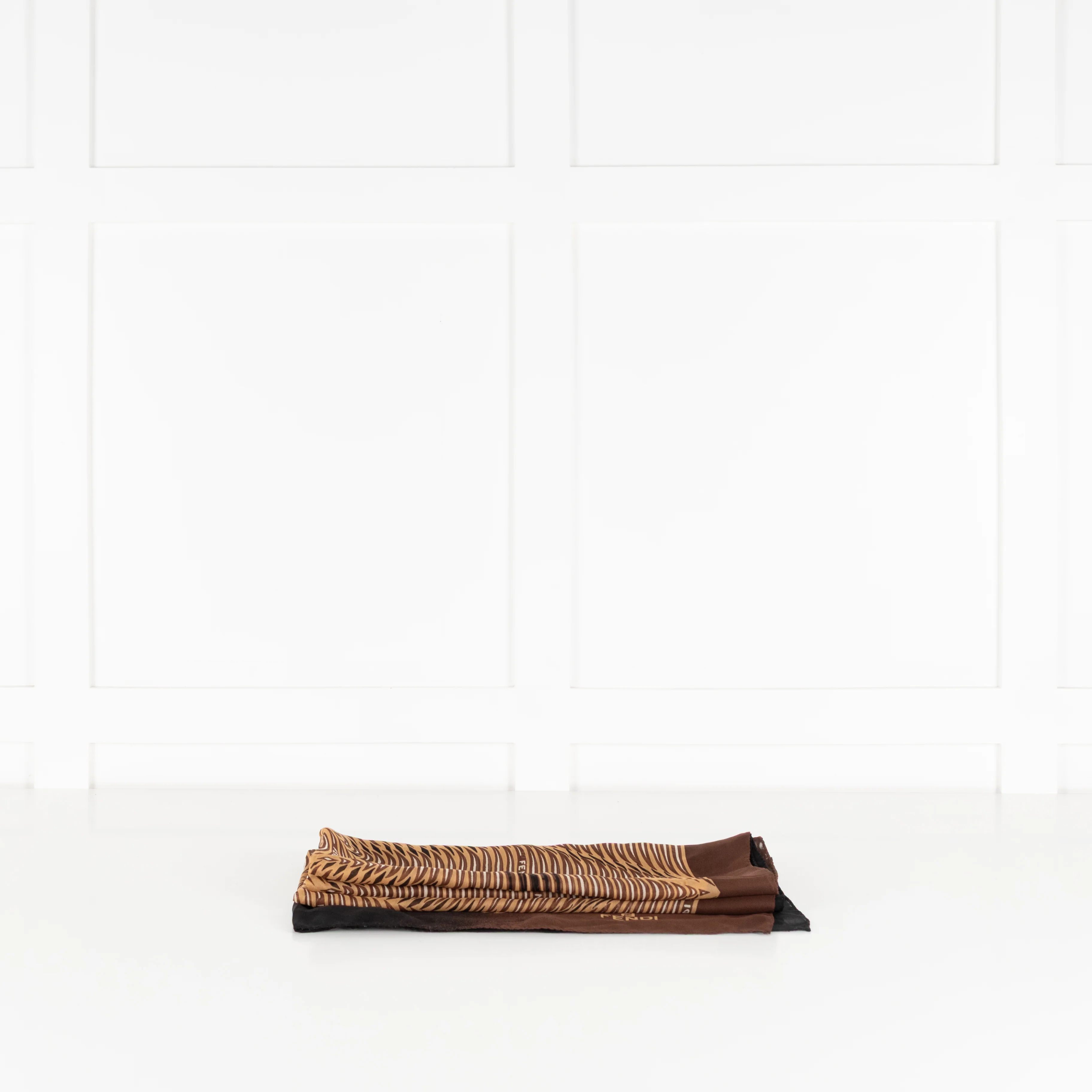 Fendi Brown, Black & White Patterned & Logo Long Scarf
