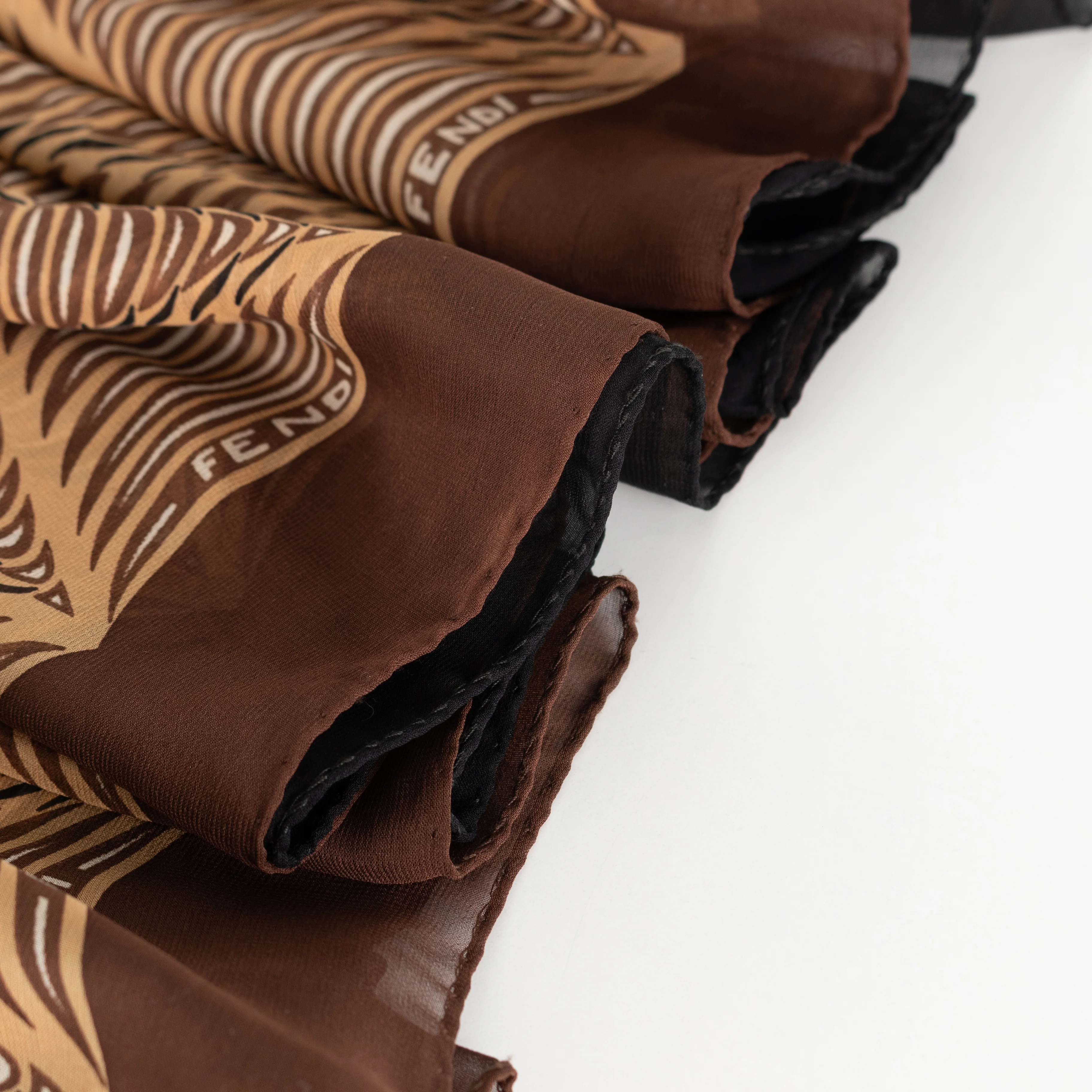 Fendi Brown, Black & White Patterned & Logo Long Scarf - Image 10