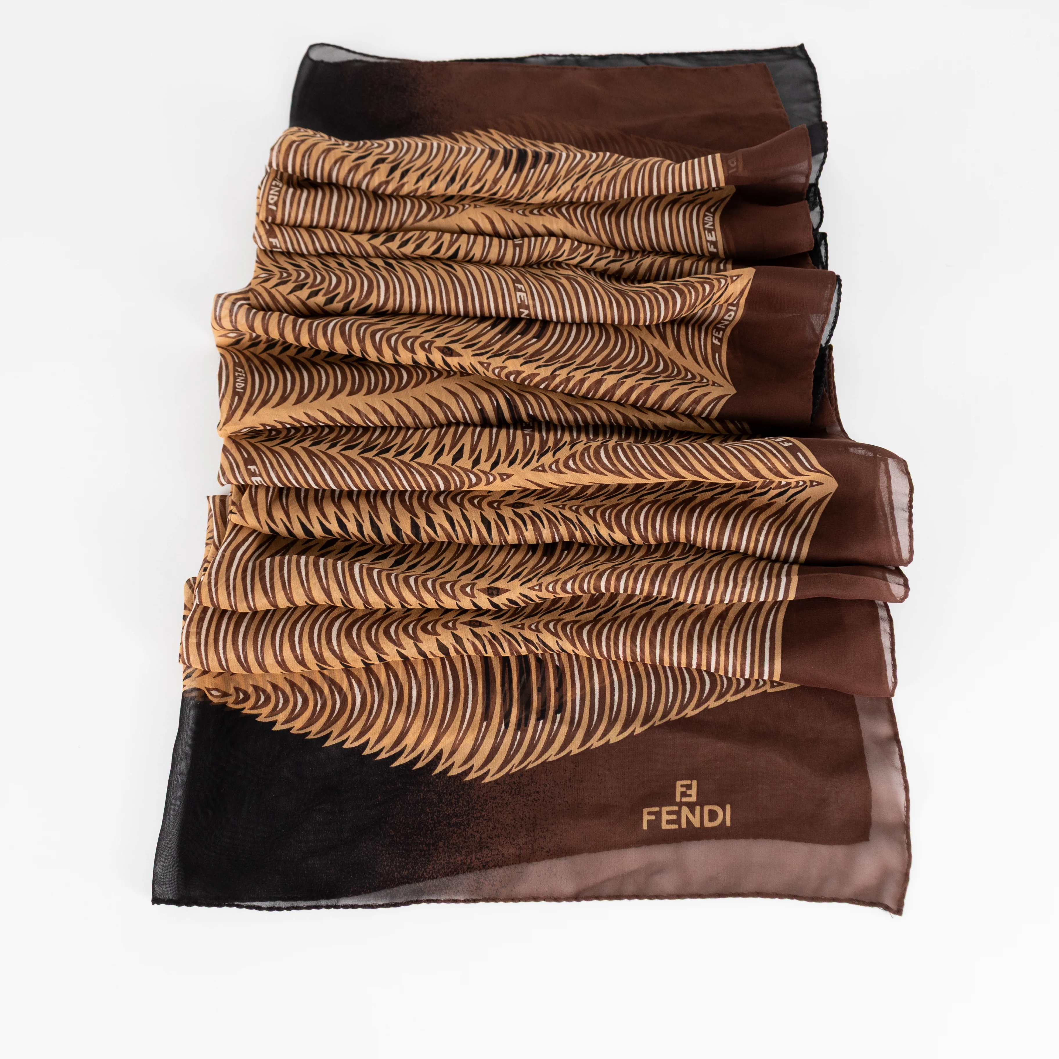 Fendi Brown, Black & White Patterned & Logo Long Scarf - Image 7