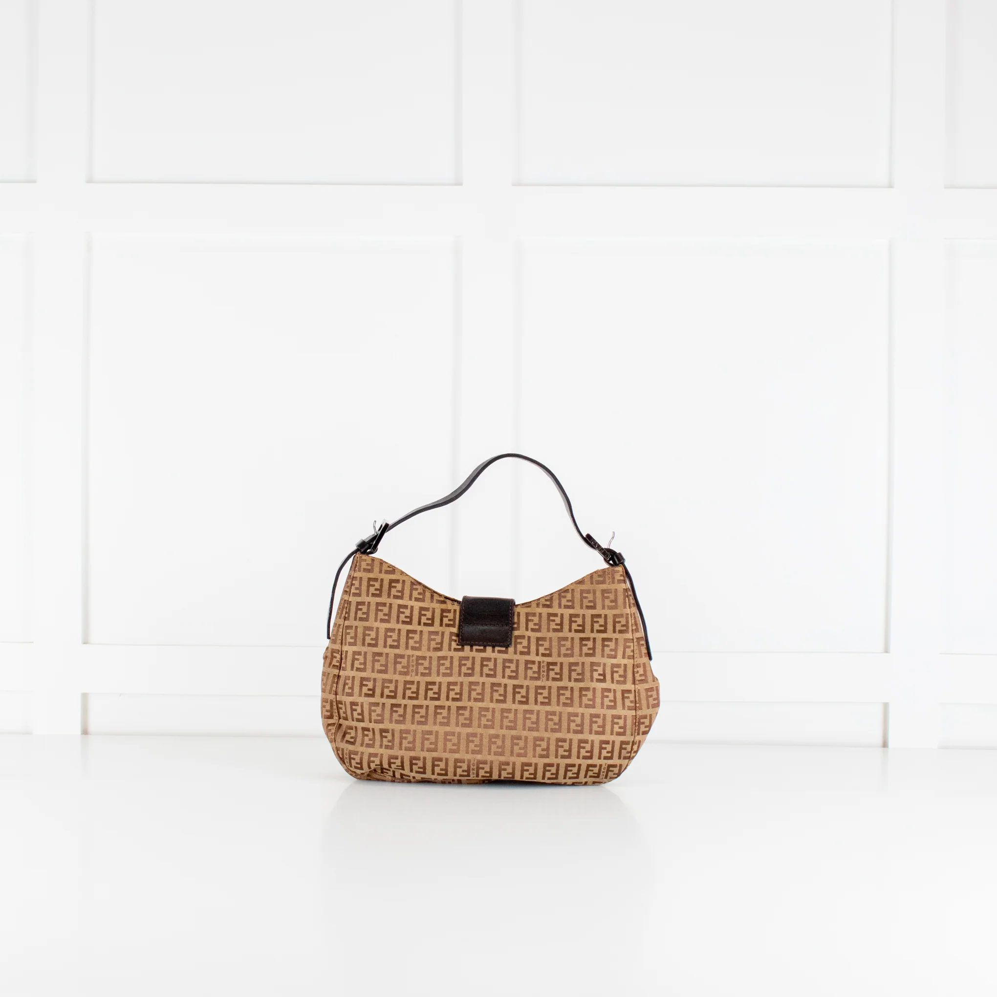 Fendi Brown Zucchino Logo Shoulder Bag - Image 4